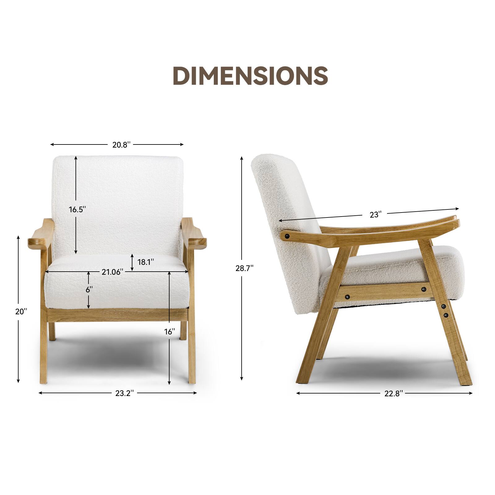 DIMENSIONS 20.8" 16.5" 23" 21.06" 18.1" 28.7" 6 20" 16" 23.2" 22.8"