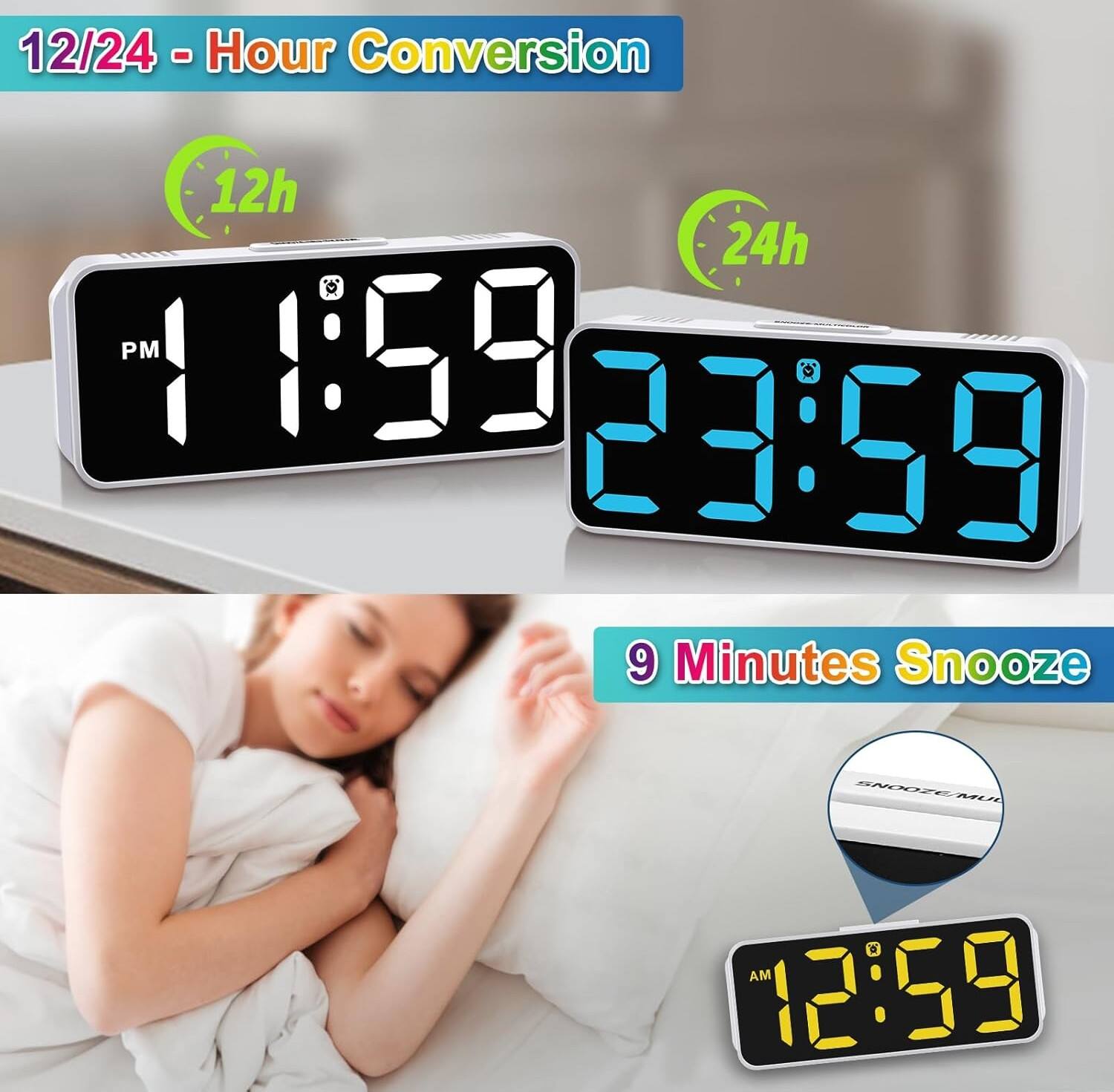 12/24 - Hour Conversion

12h 24h
PM 1:59 23:59

9 Minutes Snooze

AM 12:59