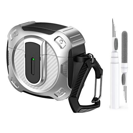 Front. Dteck - For Airpods 5th/4th Gen Case with Buckle, Rugged Security Lock Wireless Charging Shockproof Cover+Cleaner Kit Pen - Silver.