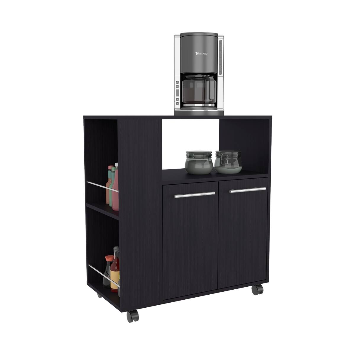 Alt View 4. Loheer - Loheer Wenge Kitchen Cart with Microwave Shelf Small Rolling Kitchen Island 32.8" H - Wenge.