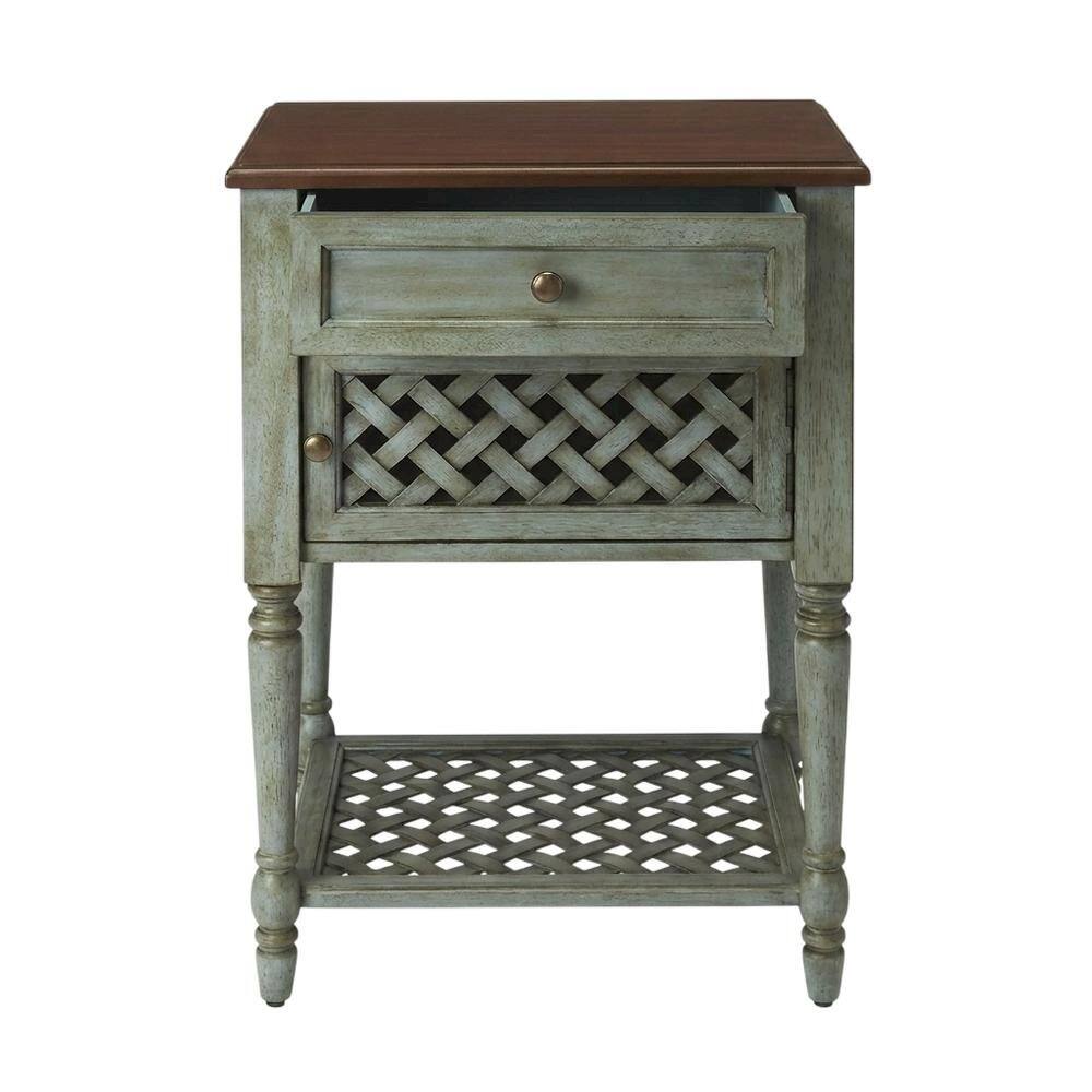 Left. Starlight Canyon Home - Rustic Nightstand with Drawer, Traditional Wood Side Table for Bedroom - Green.