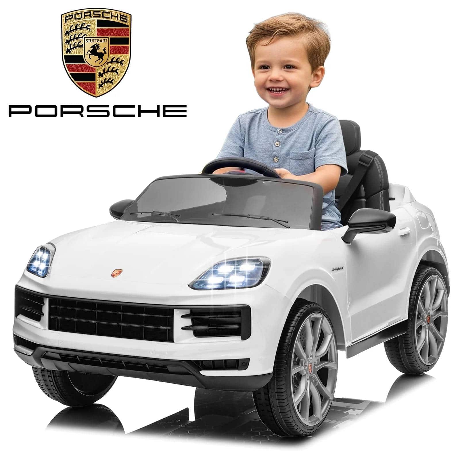 Winado - 12V Kids Ride on Car Toys, Licensed Porsche Cayenne Powered Electric Car for Kids, with Parent Remote Control, LED Light - White
