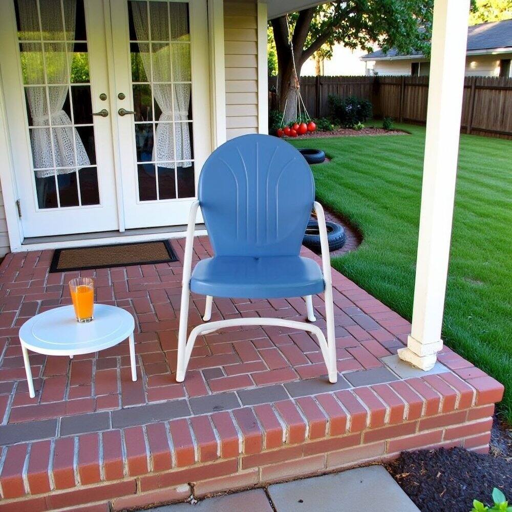 Alt View 2. Outdoor Escape - Sky Blue Metal Patio Chair with Gloss Finish – Decorative Retro Style - Sky Blue Gloss.