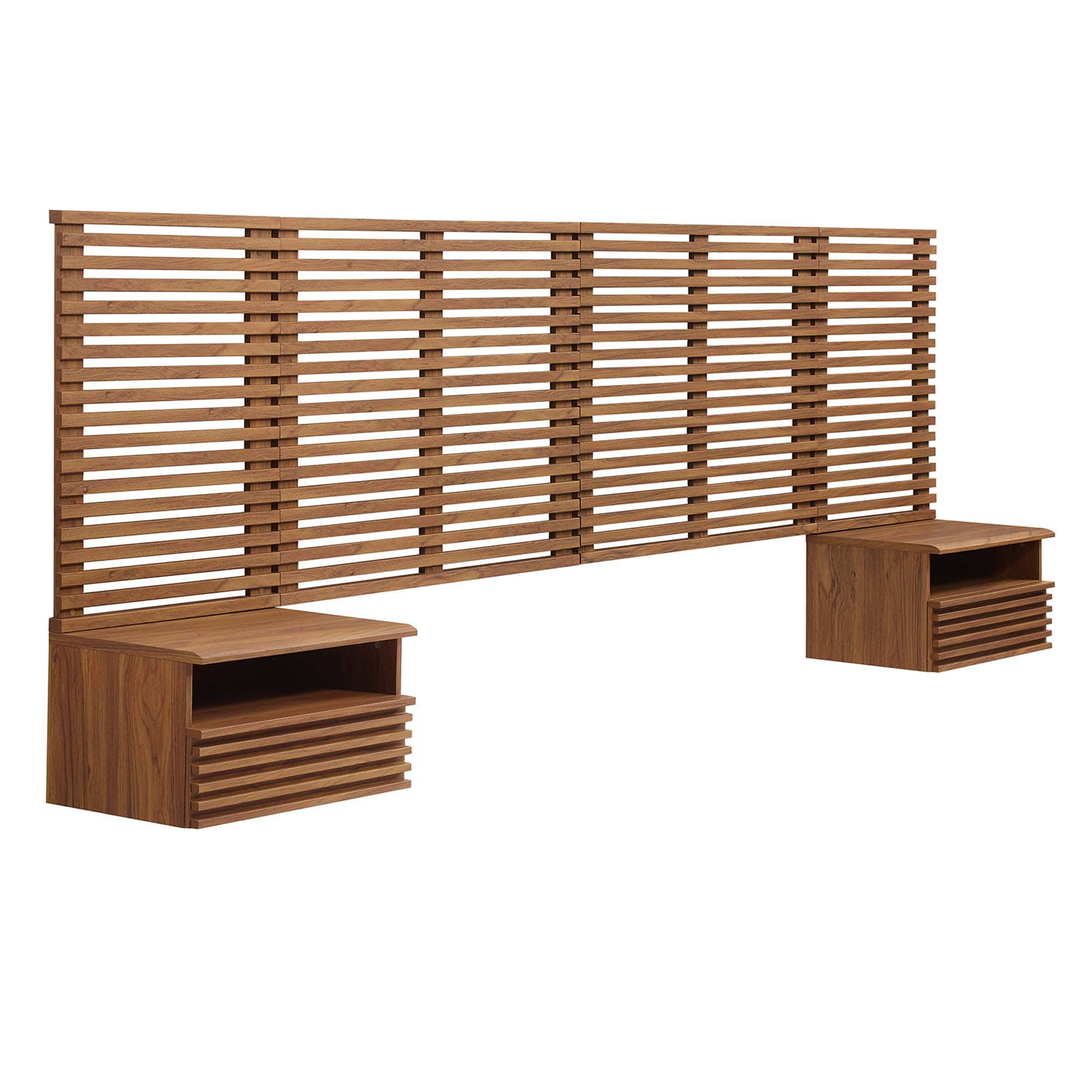 Render Wall Mount King Headboard and Modern Nightstands by Modway - Brown