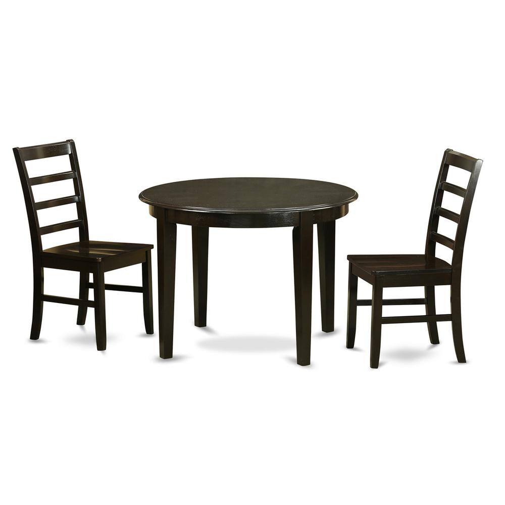 Back. East West Furniture - 3 Pc small Kitchen Table and Chairs set-Table and 2 Wood Dining Chairs - Cappuccino.