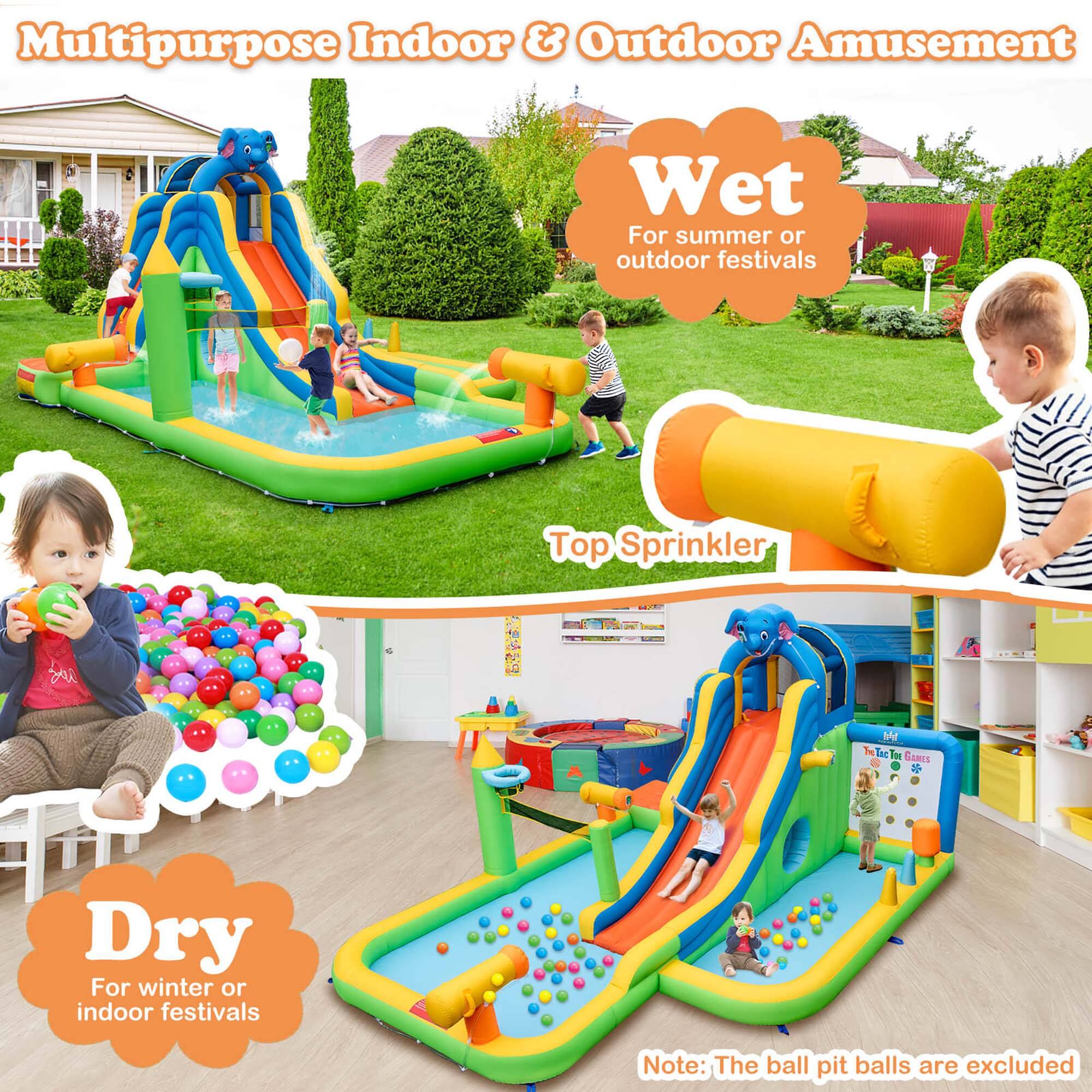 Multipurpose Indoor & Outdoor Amusement

Wet
For summer or outdoor festivals

Top Sprinkler

Dry
For winter or indoor festivals

Note: The ball pit balls are excluded