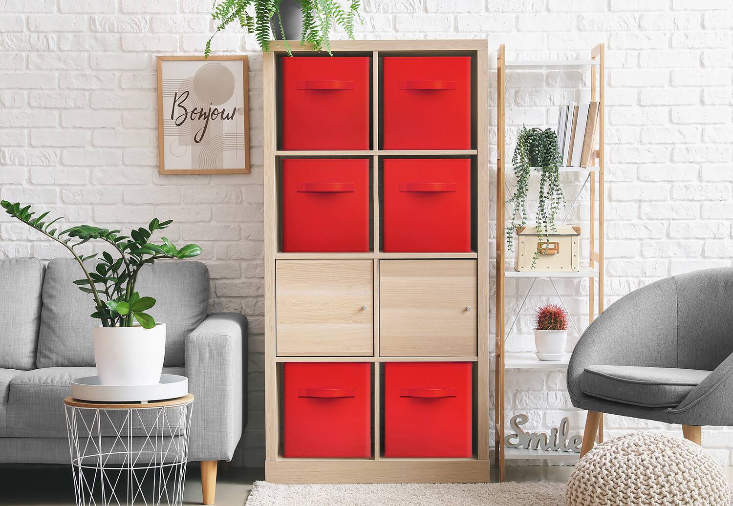 Alt View 2. Sorbus - Sorbus Fabric Storage Cubes, 8 Foldable Storage Bins for Organizing Pantry, Cubbies, Toy Box, Clothes Storage - Red.
