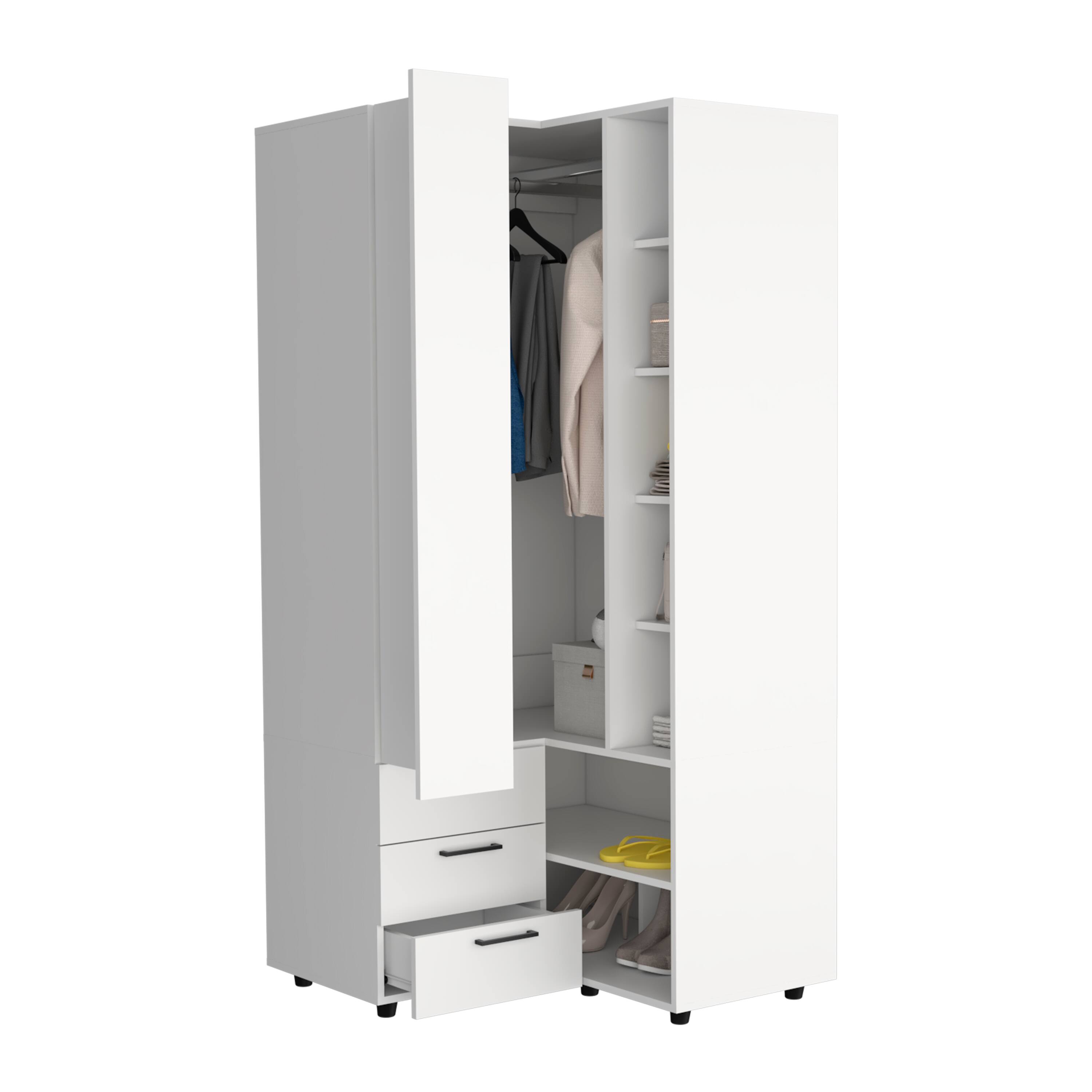 Alt View 2. TuHome - Toulouse Corner Armoire With Double Doors And Interior Shelves, Space-Saving Wardrobe - White.