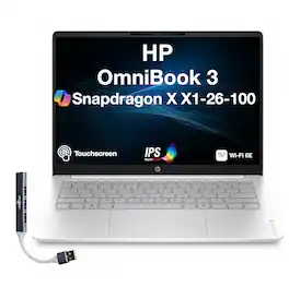 HP - Upgraded - OmniBook 3 Laptop 14.0 WUXGA Display (Snapdragon X X1-26-100, 16GB, 1TB SSD, Win 11 Pro) w/USB Hub - Glacier Silver