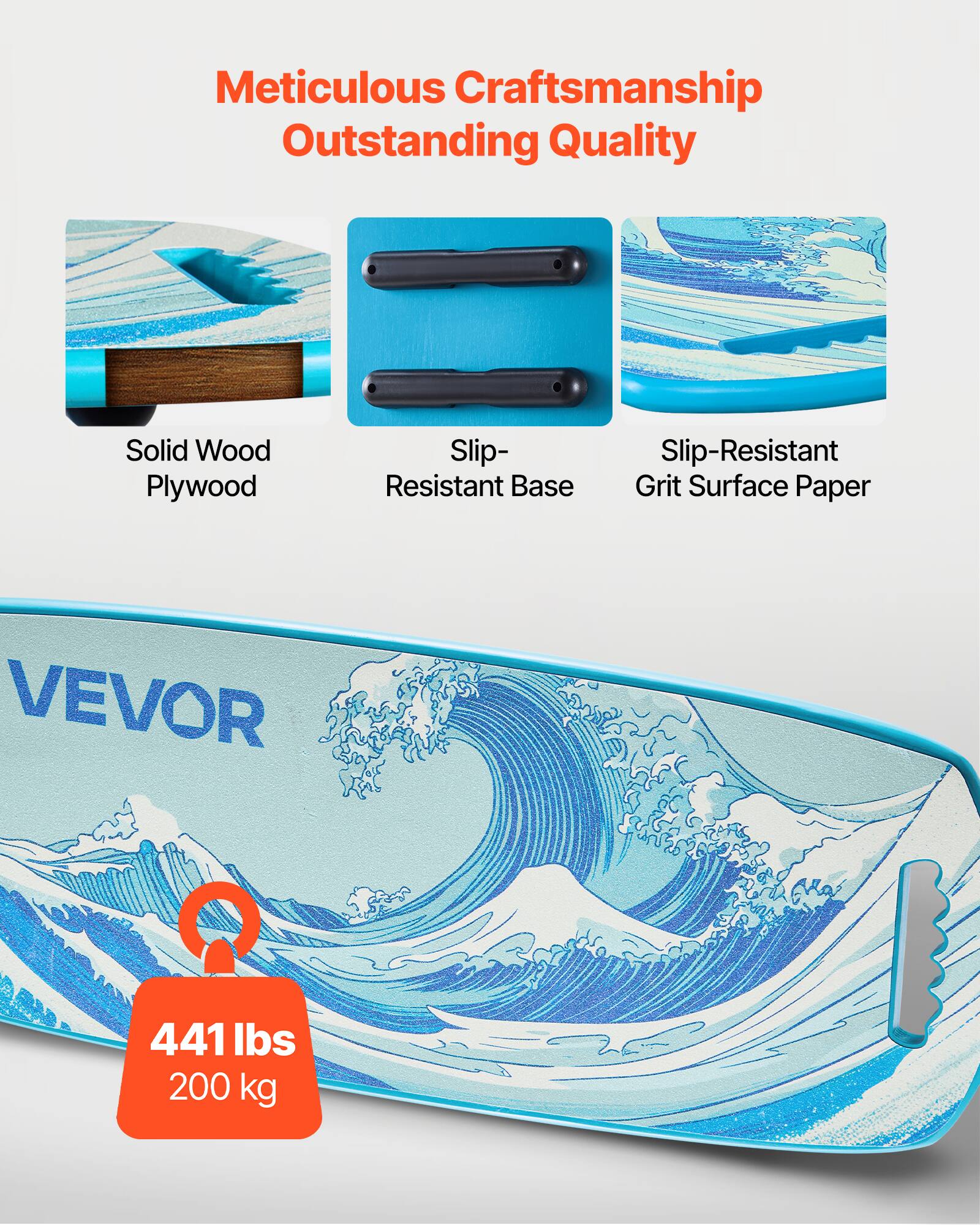 Meticulous Craftsmanship  
Outstanding Quality  

Solid Wood Plywood  
Slip-Resistant Base  
Slip-Resistant Grit Surface Paper  

VEVOR  

441 lbs  
200 kg