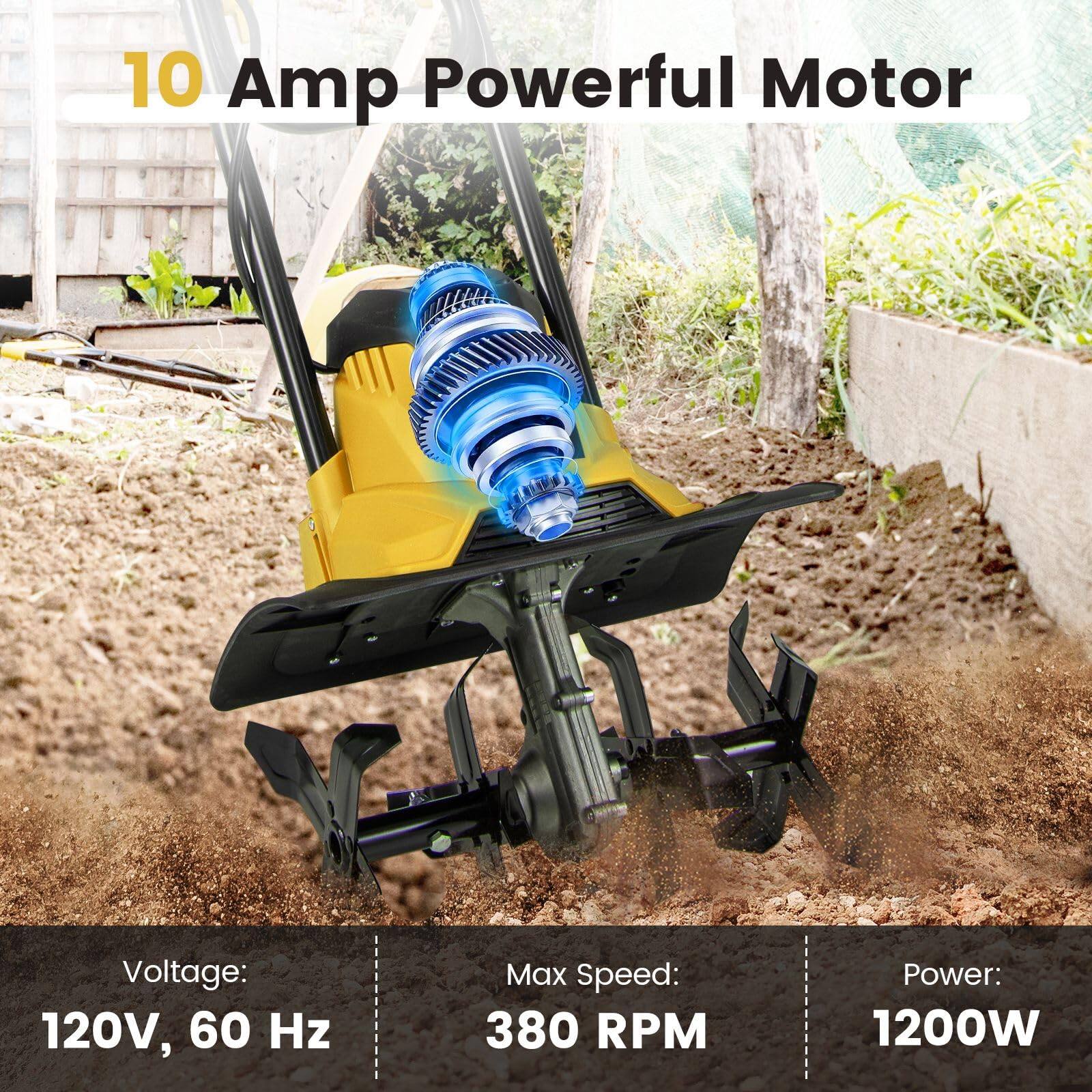 10 Amp Powerful Motor  
Voltage: 120V, 60 Hz  
Max Speed: 380 RPM  
Power: 1200W