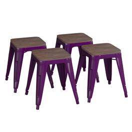 Flash Furniture - Kai 18" Backless Table Height Stool with Wooden Seat, Stackable Metal Indoor Dining Stool, Commercial Grade - Set - Purple