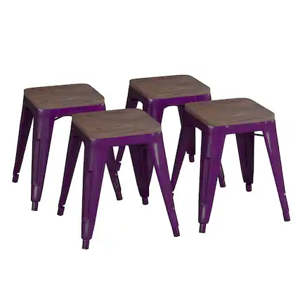 Front. Flash Furniture - Kai 18" Backless Table Height Stool with Wooden Seat, Stackable Purple Metal Indoor Dining Stool, Commercial Grade - Set - Purple.