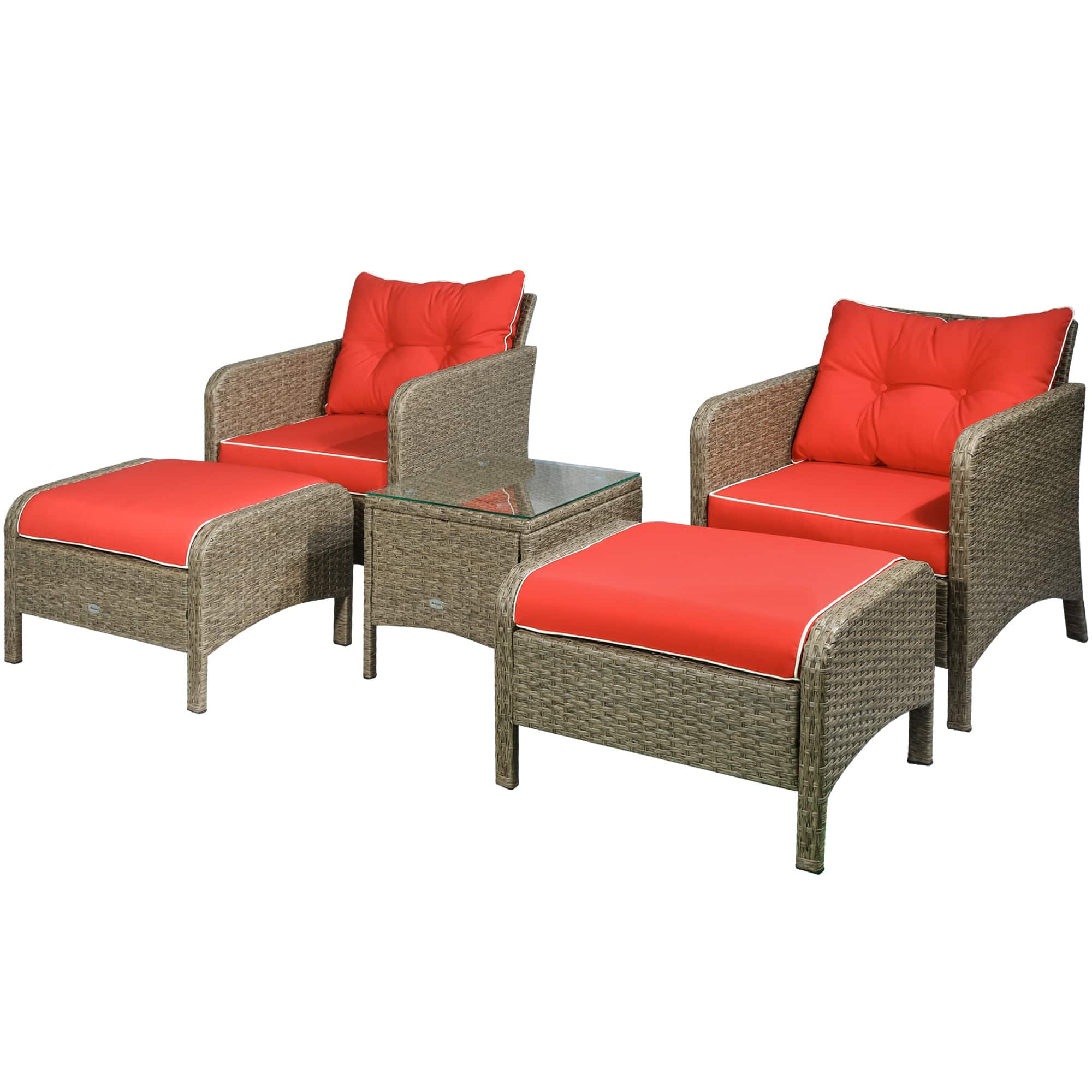 Outsunny - Pieces Rattan Wicker Lounge Chair Outdoor Patio Conversation Set w/ Cushioned Chairs - Brown/Red
