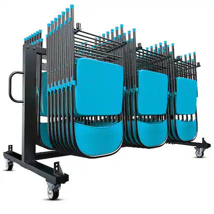 Front. Emma + Oliver - Kirk Heavy Duty Folding Table and Chairs Mobile Cart with Locking Wheels and Included Bungee Cords - Black.