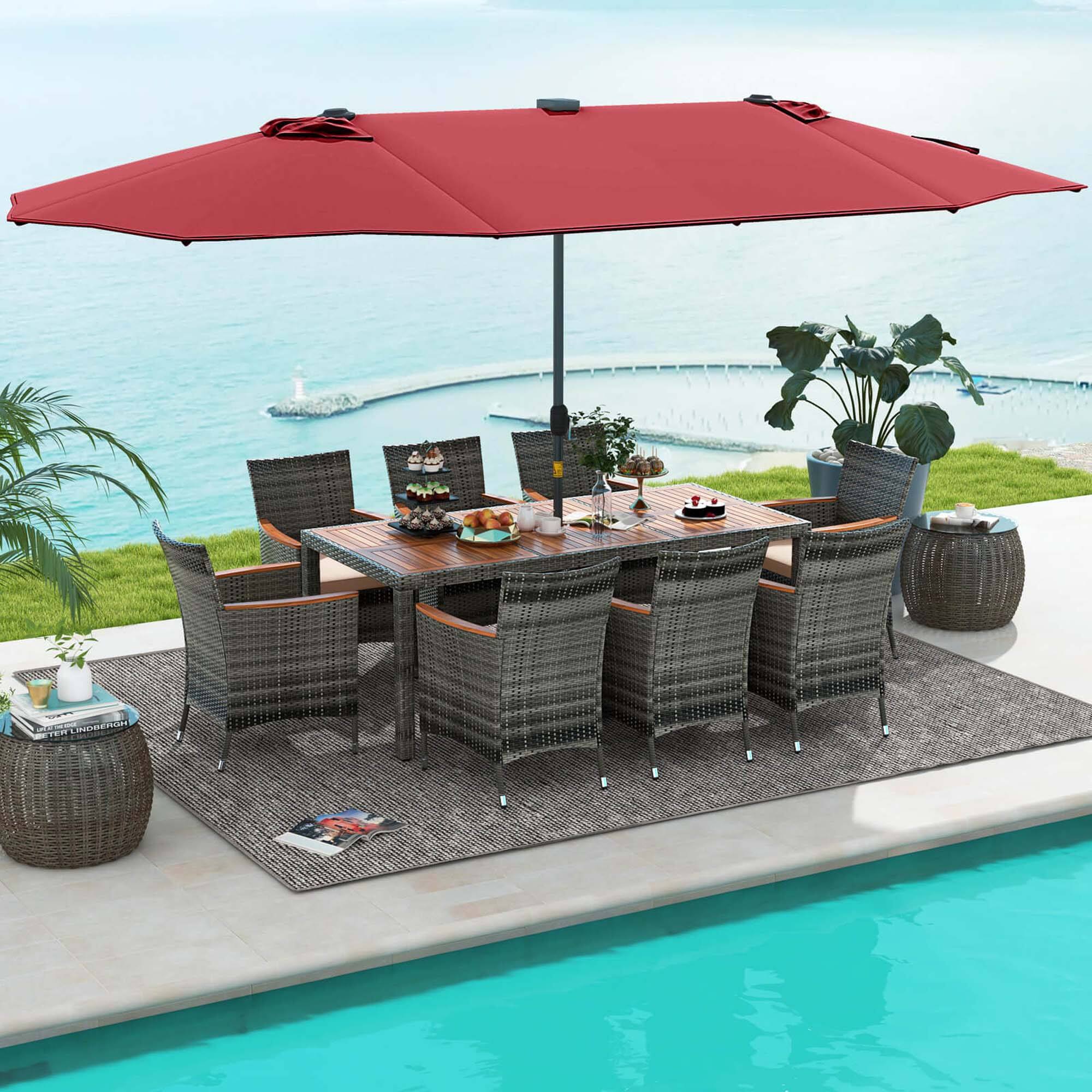 Alt View 2. Costway - 11 PCS Patio Dining Set with 15 ft Double-Sided Patio Umbrella 8 Armchairs - Mix Gray,Beige,Wine.