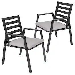 LeisureMod - Chelsea 2-PCS Modern Outdoor Patio Dining Chair with Removable Washable Cushion - Aluminum Frame - Light Gray