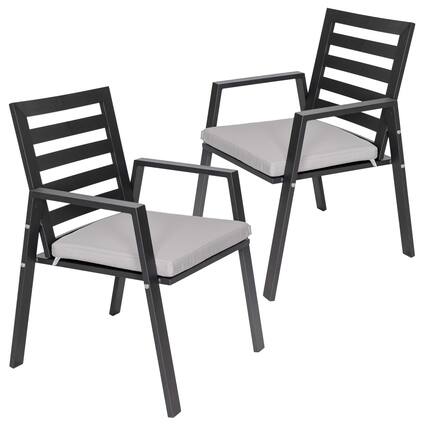 Front. LeisureMod - Chelsea 2-PCS Modern Outdoor Patio Dining Chair with Removable Washable Cushion - Aluminum Frame - Light Grey.
