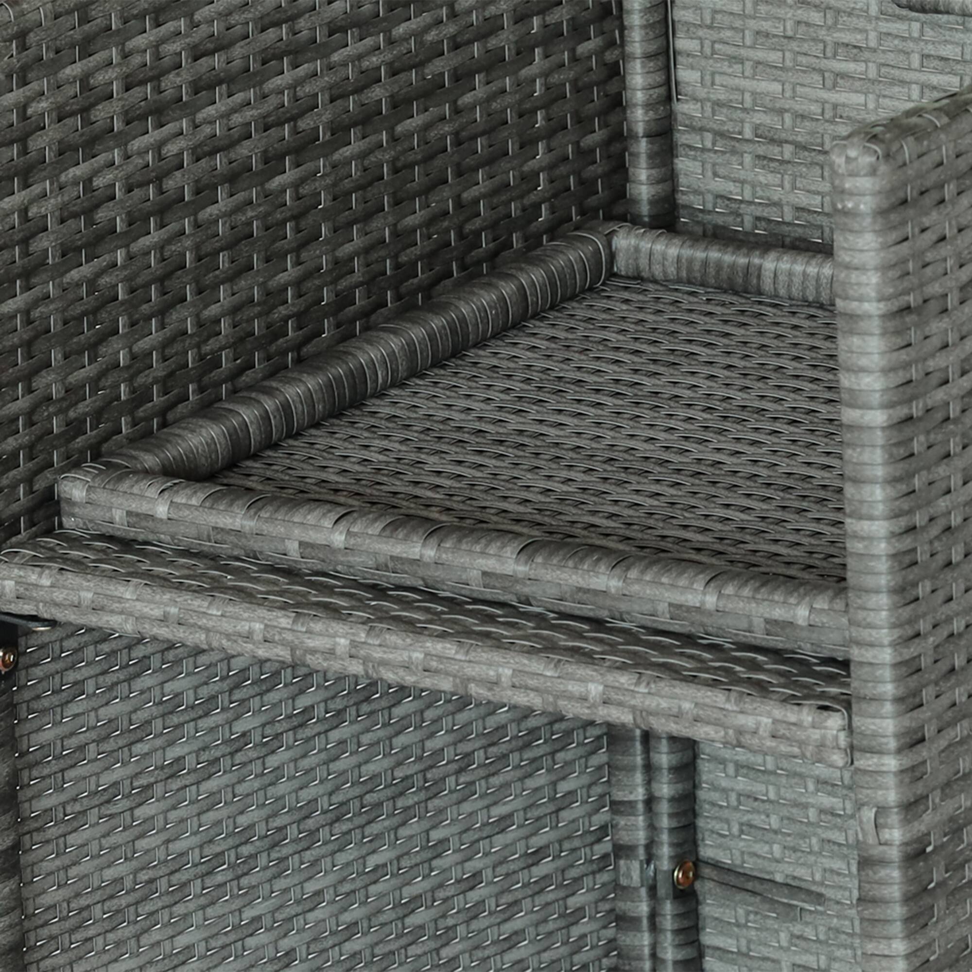 Alt View 8. Outsunny - 9 Pieces Outdoor Dining Set for 8, Space Saving Wicker Chairs and Square Glass Table with Cushions and Ottomans - Light Gray/Dark Gray.