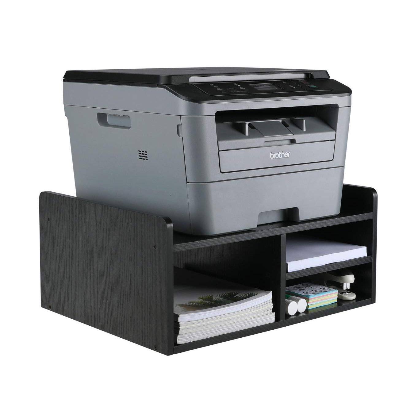 Alt View 2. Paradigms Interiors - Desktop Printer Stand With Storage Paper Holder Rack For Desk Wooden Organization Home/office - Retro Brown-Model 1.