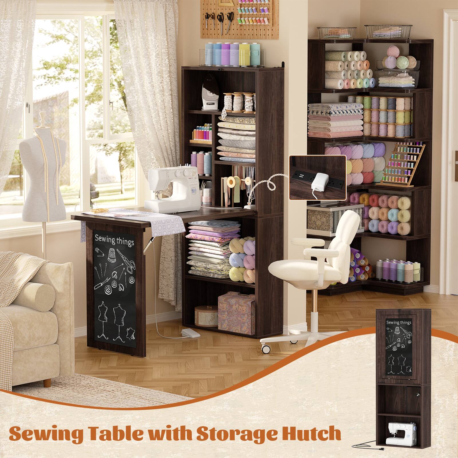 Sewing Table with Storage Hutch