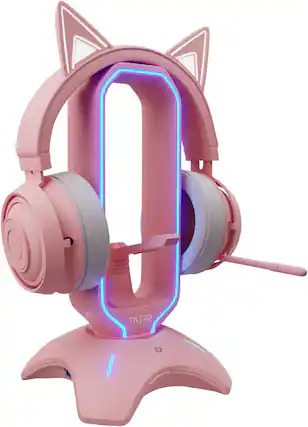 Front. Tilted Nation - Tilted Nation Cute Headphone Stand Pink | Headset Stand with RGB, Mouse Bungee Holder, and 2 Port USB Hub Charger - Desk - Pink.
