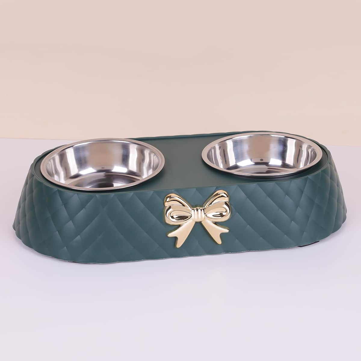 Supet - Bow Stainless Steel Cat Double Bowl - Green