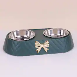 Supet - Bow Stainless Steel Cat Double Bowl - Green