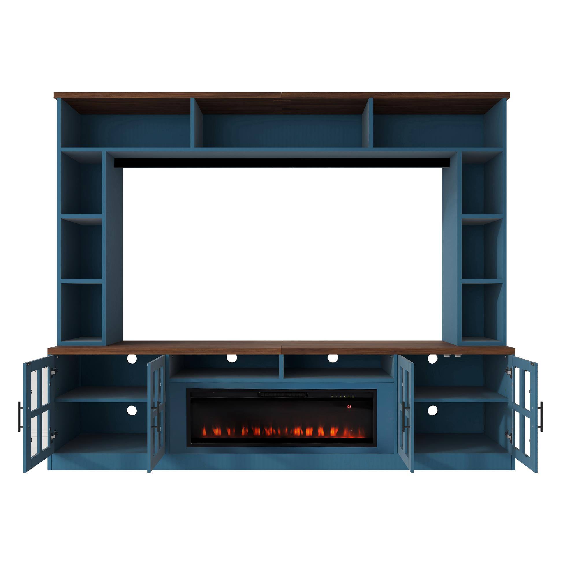 Alt View 1. Boyel Living - U-Can 95.5" W Wall Unit Entertainment Center with Bookshelves for TVs up to 80" Modern TV Stand Media Console - Navy Blue.