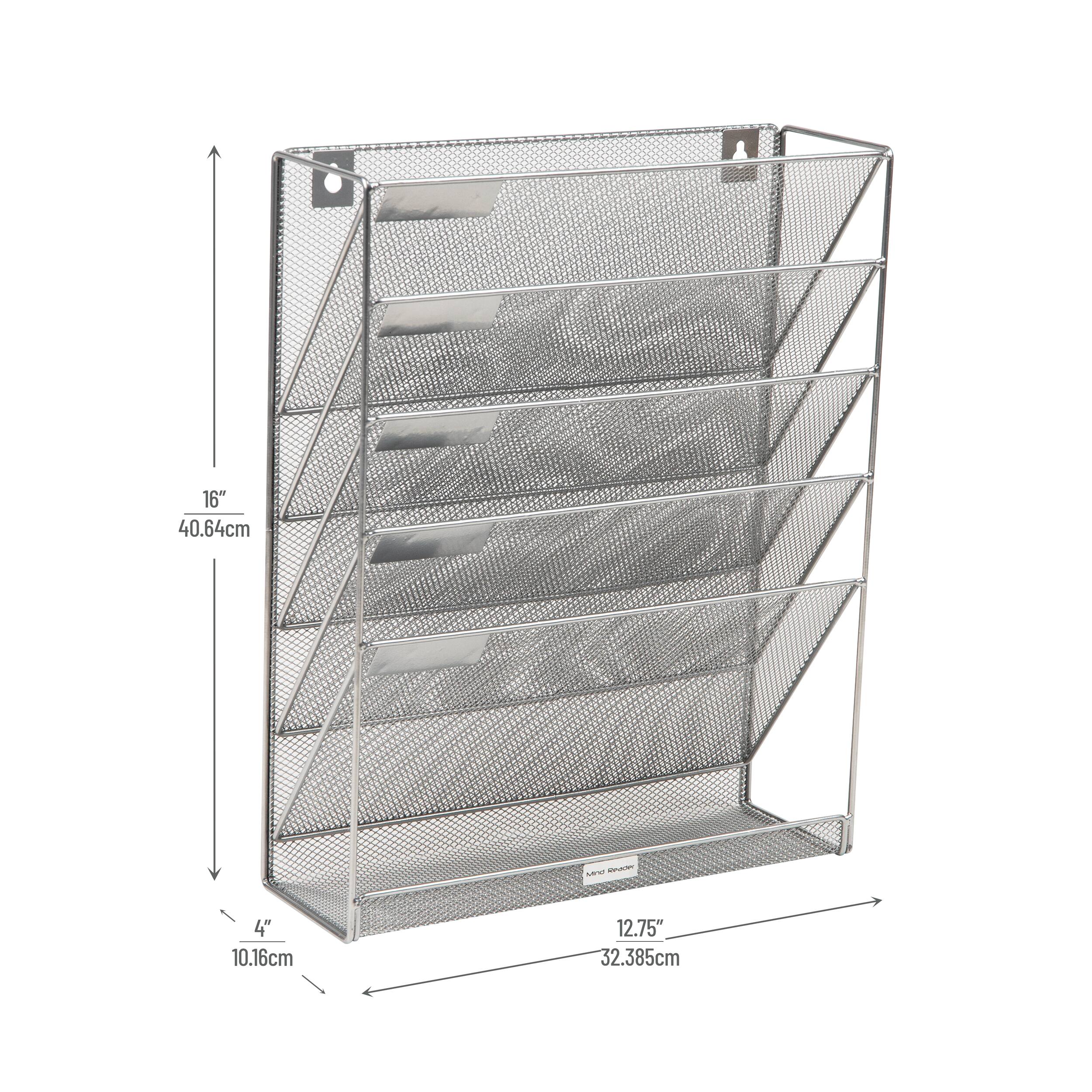 Alt View 12. Mind Reader - 5-Tier Vertical File Storage, Desktop Organizer, Wall Mount, Office, Metal Mesh, 12.75"L x 4"W x 16"H - Silver.