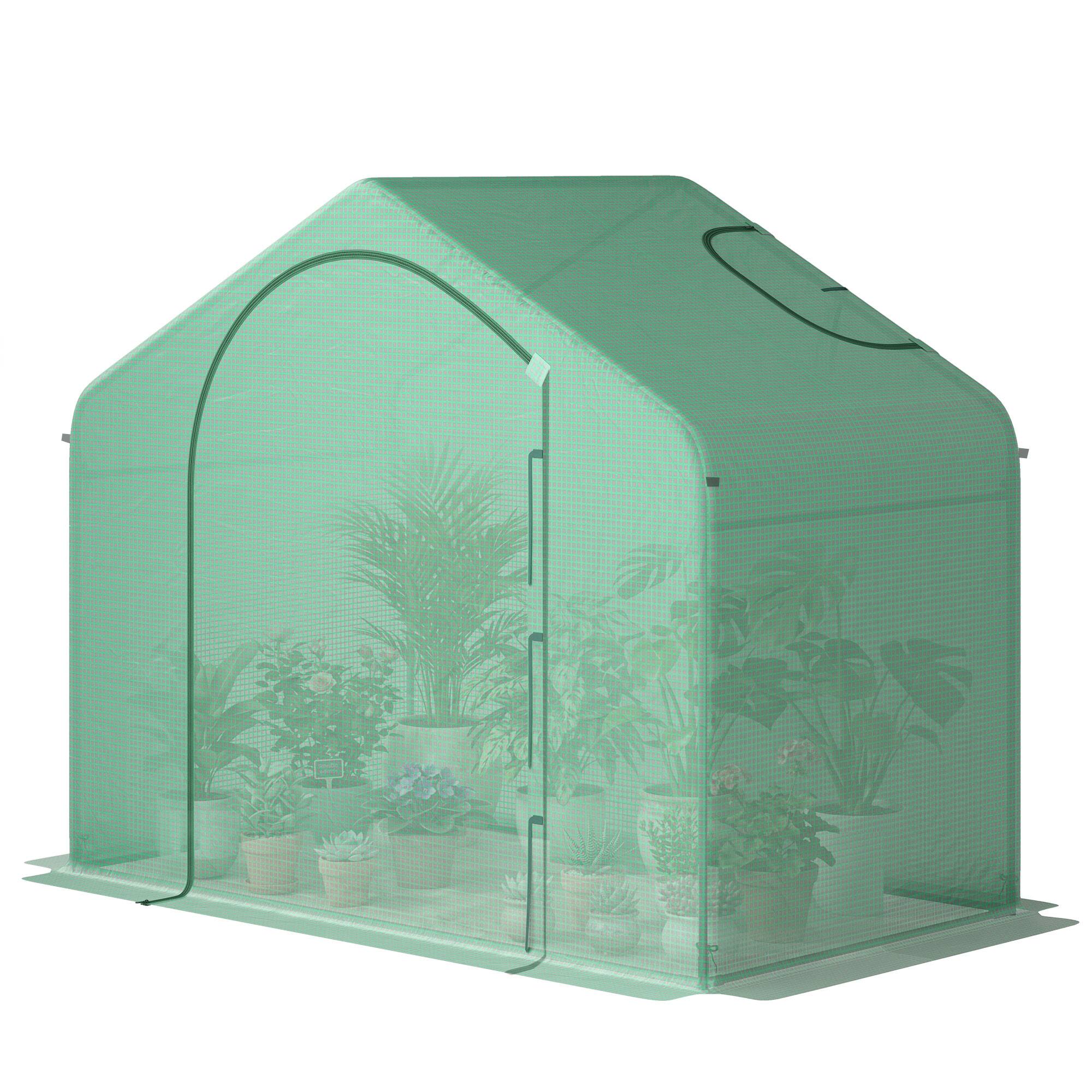 Front. Outsunny - x 3' x 5' Portable Walk-in Greenhouse, PE Cover, Steel Frame Garden Hot House, Zipper Door.