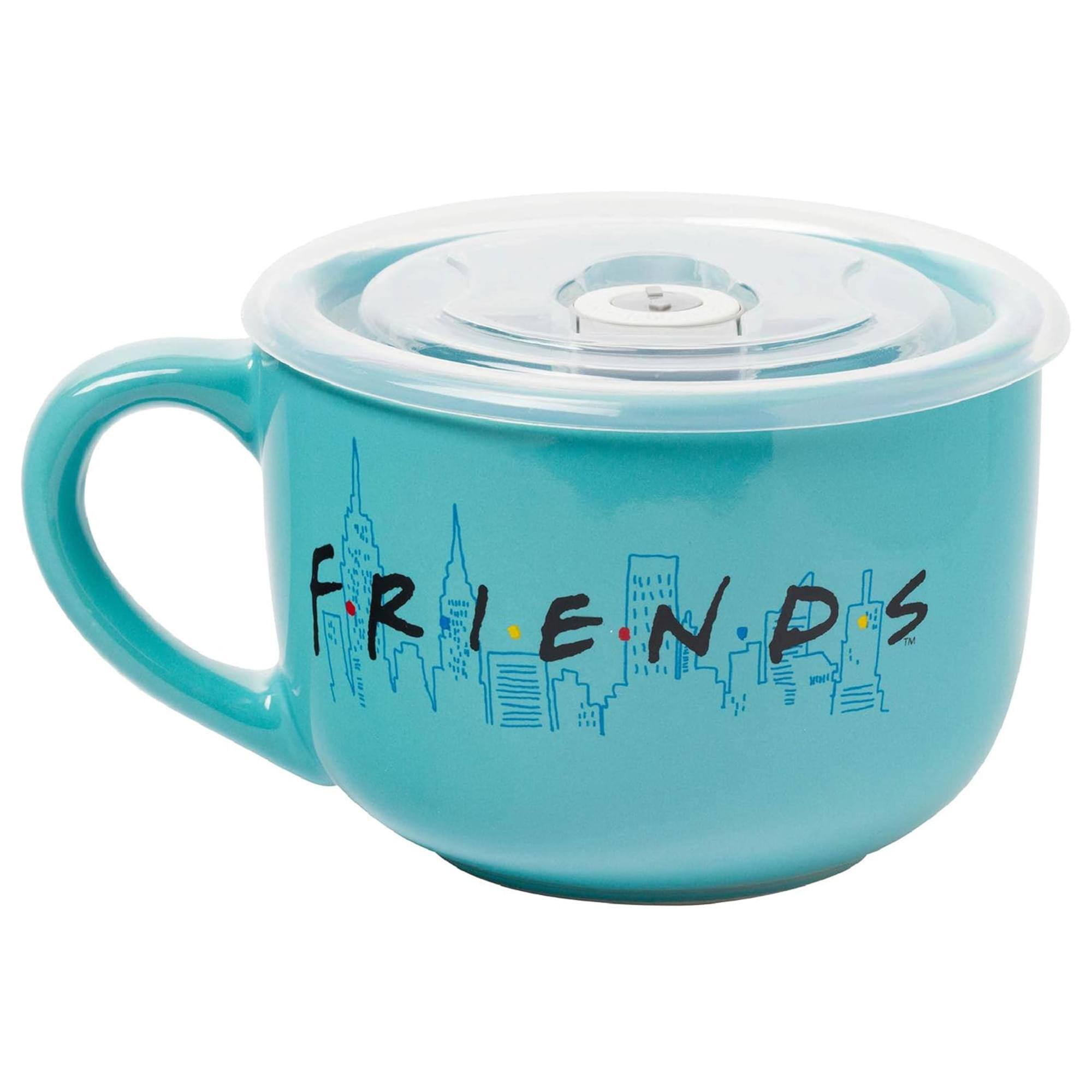 Alt View 10. Silver Buffalo - Friends "How You Doin?" 24 Ounce Ceramic Soup Mug with Vented Lid - Blue.