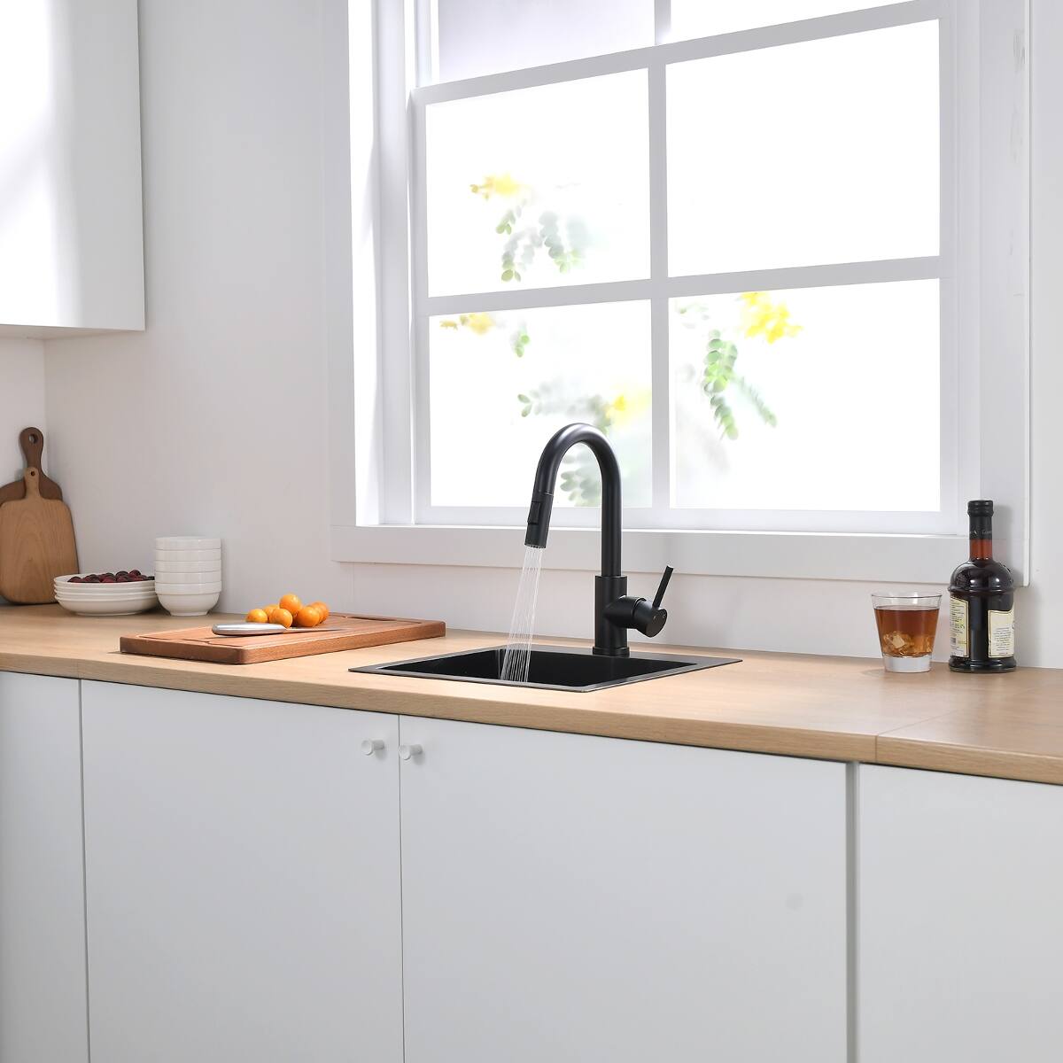 Alt View 3. Ropilly - Ropilly Black Kitchen Faucet with Pull Down Sprayer, Single Handle Prep Sink Faucet for Bar, Bathroom or Kitchen - Black.