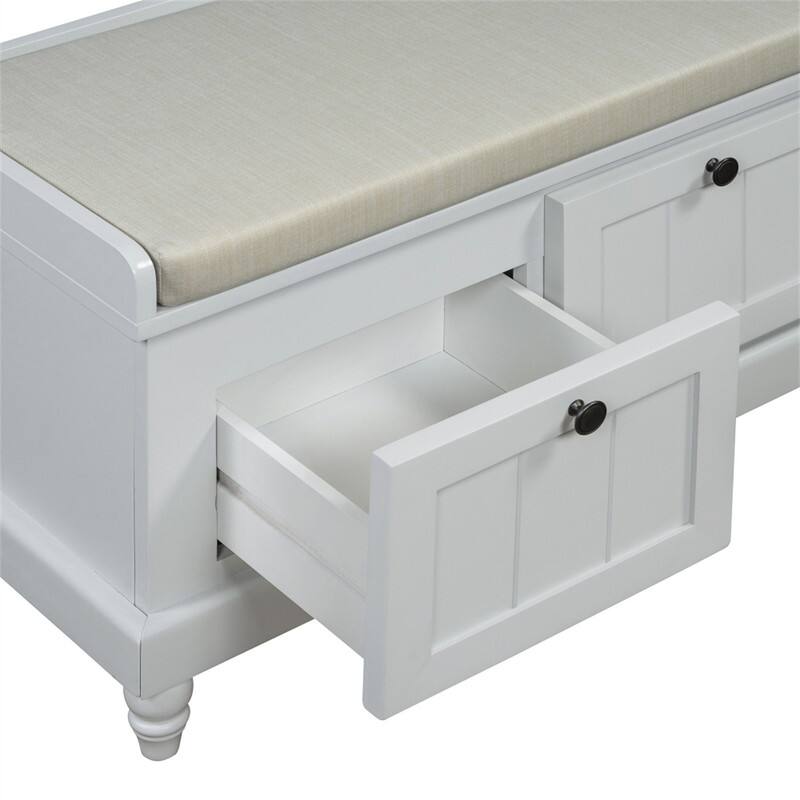 Alt View 4. HTUTWOO - Shoe Storage Bench for Living Room Entryway Hallways - Bench with Cushion and Three Drawers,Fluted Entryway Bench - Light Gray.