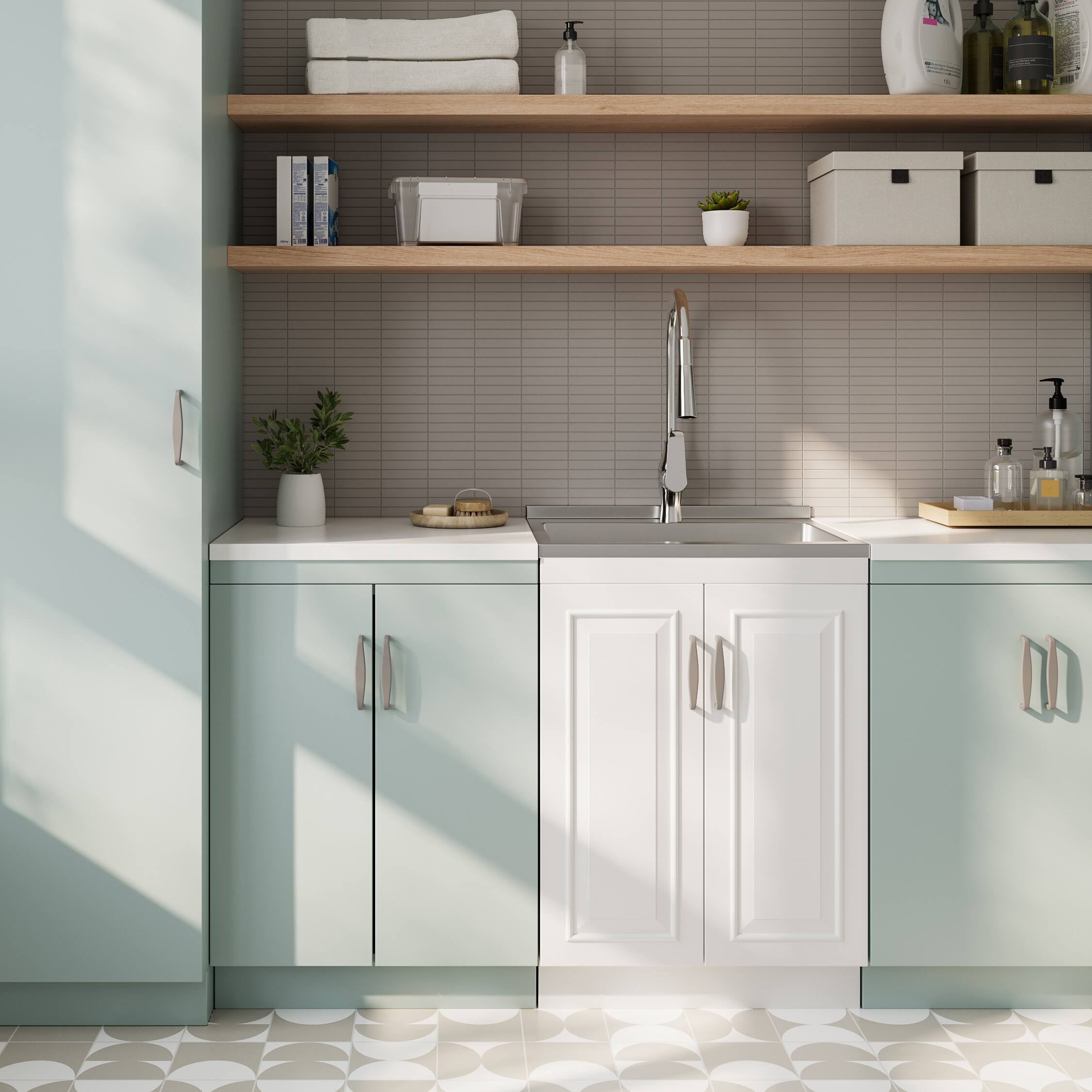 Angle. Simpli Home - Darwin All-In-One 24-inch Laundry Utility Sink and Cabinet - Pure White.