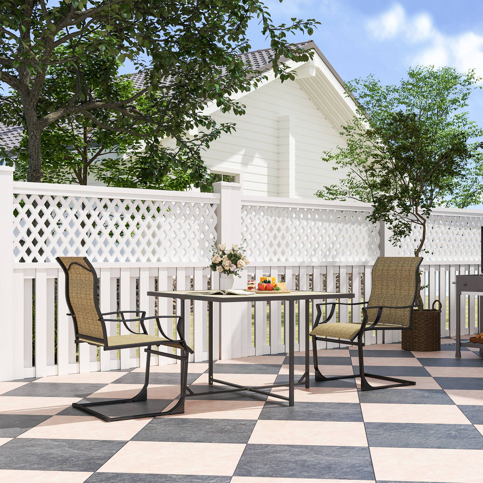 Alt View 1. Outsunny - Spring Patio Dining Chairs Set of 2 with High Backrest, Armrest, Breathable Fabric & Metal Frame, 256LBS - Brown.