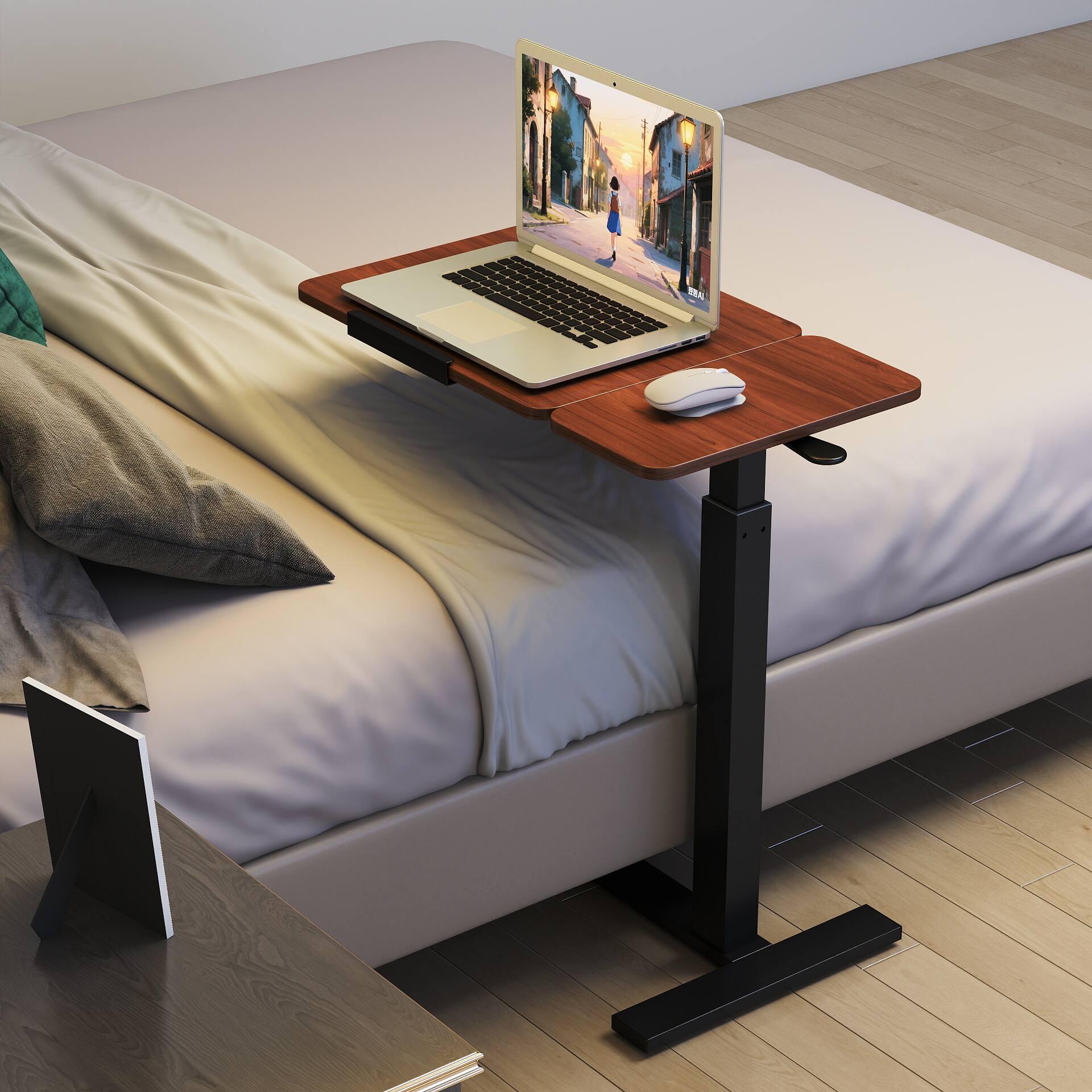 Angle. Anysun - Mobile Adjustable Standing Desk – Overbed Bedside Desk with Flip Desktop and 4 Wheels, Height & Angle Adjustable Rolling - Brown+Black.