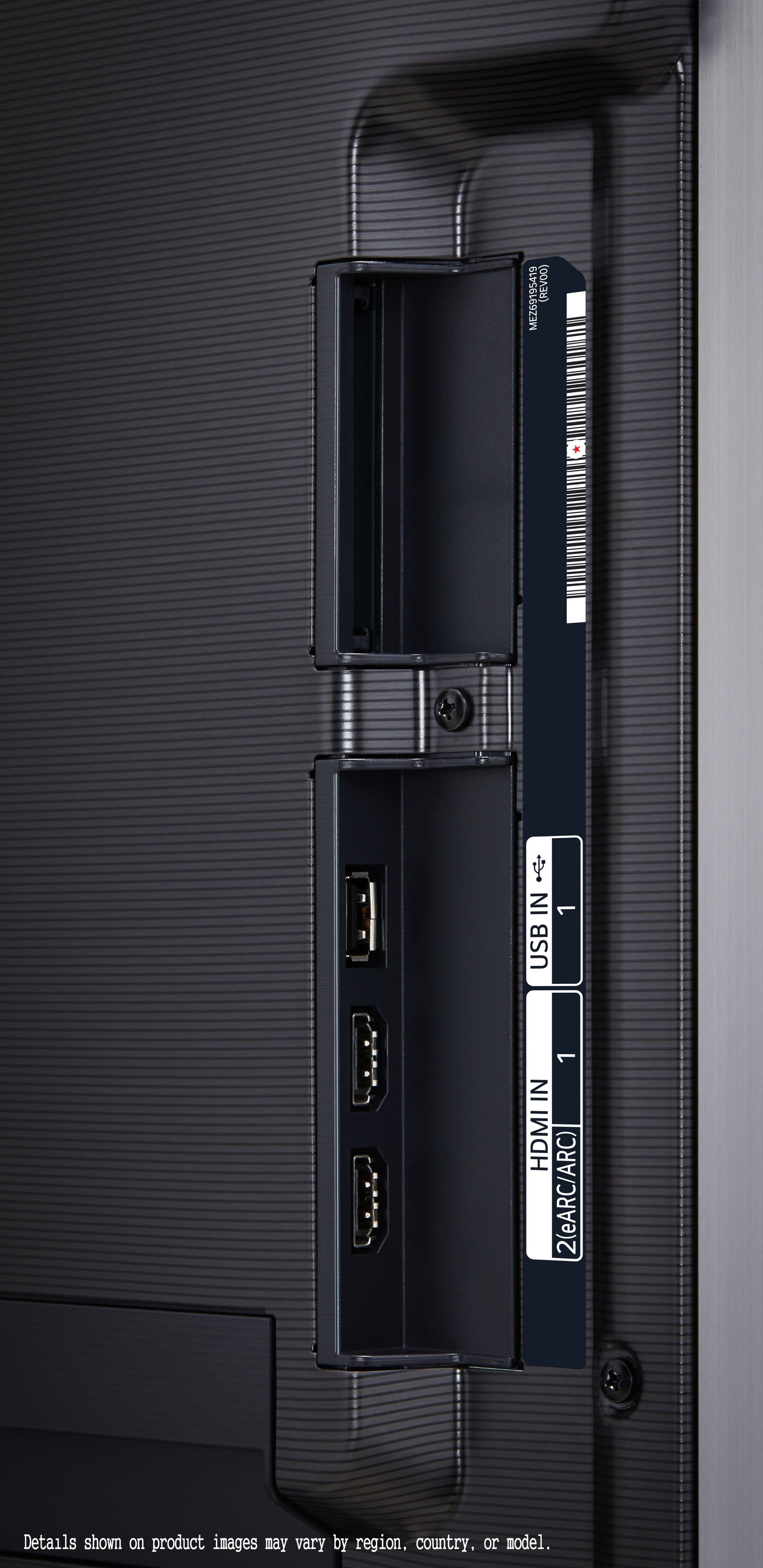 The text on the image reads: "MEZ69195419 REVOO) IN 1 USB 1 IN HDMI 2 (eARC/ARC) Details shown on product images may vary by region, country, or model."