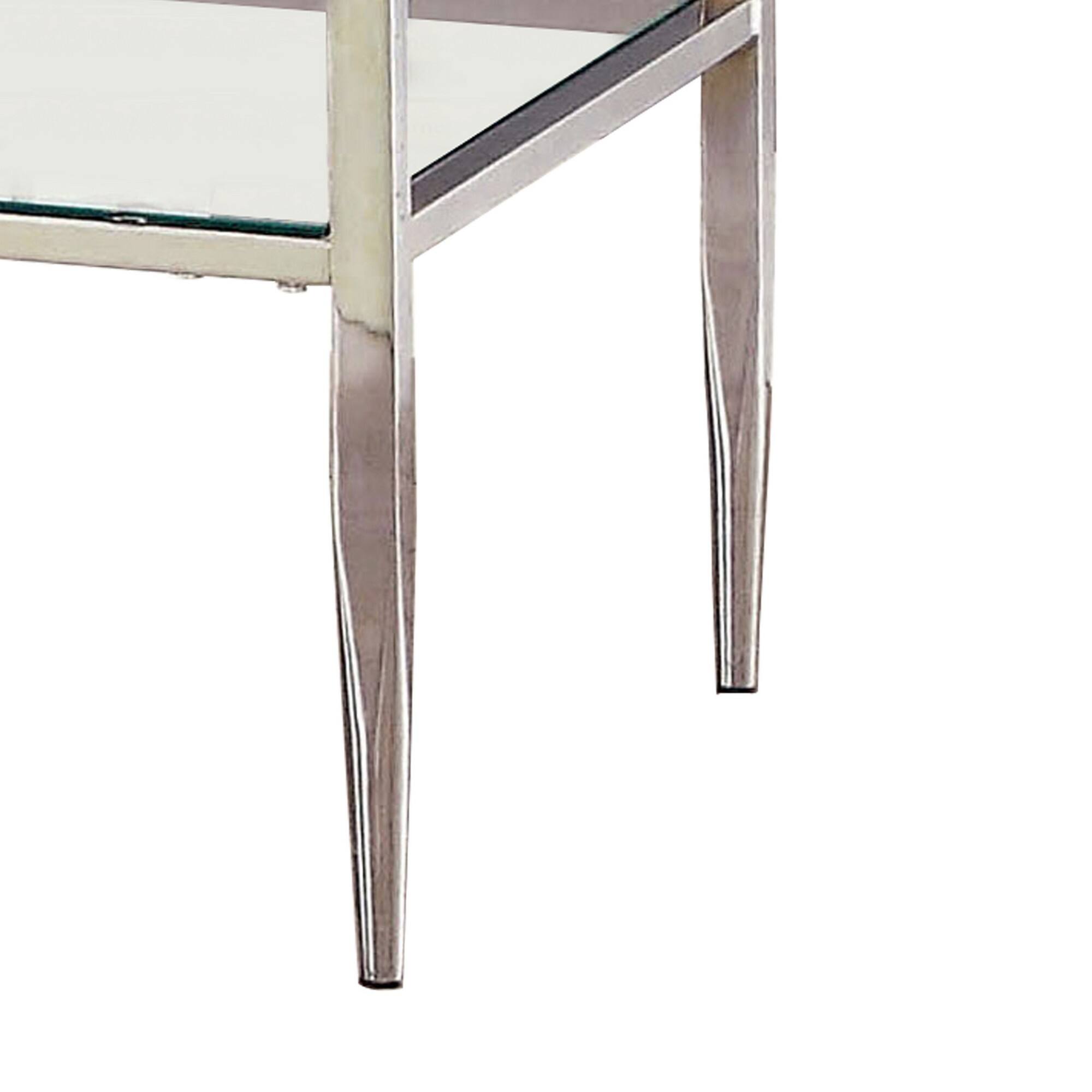 Alt View 3. Manhattan Lane - Metal Square End Table, Glass Top, Open Shelf - Chrome.