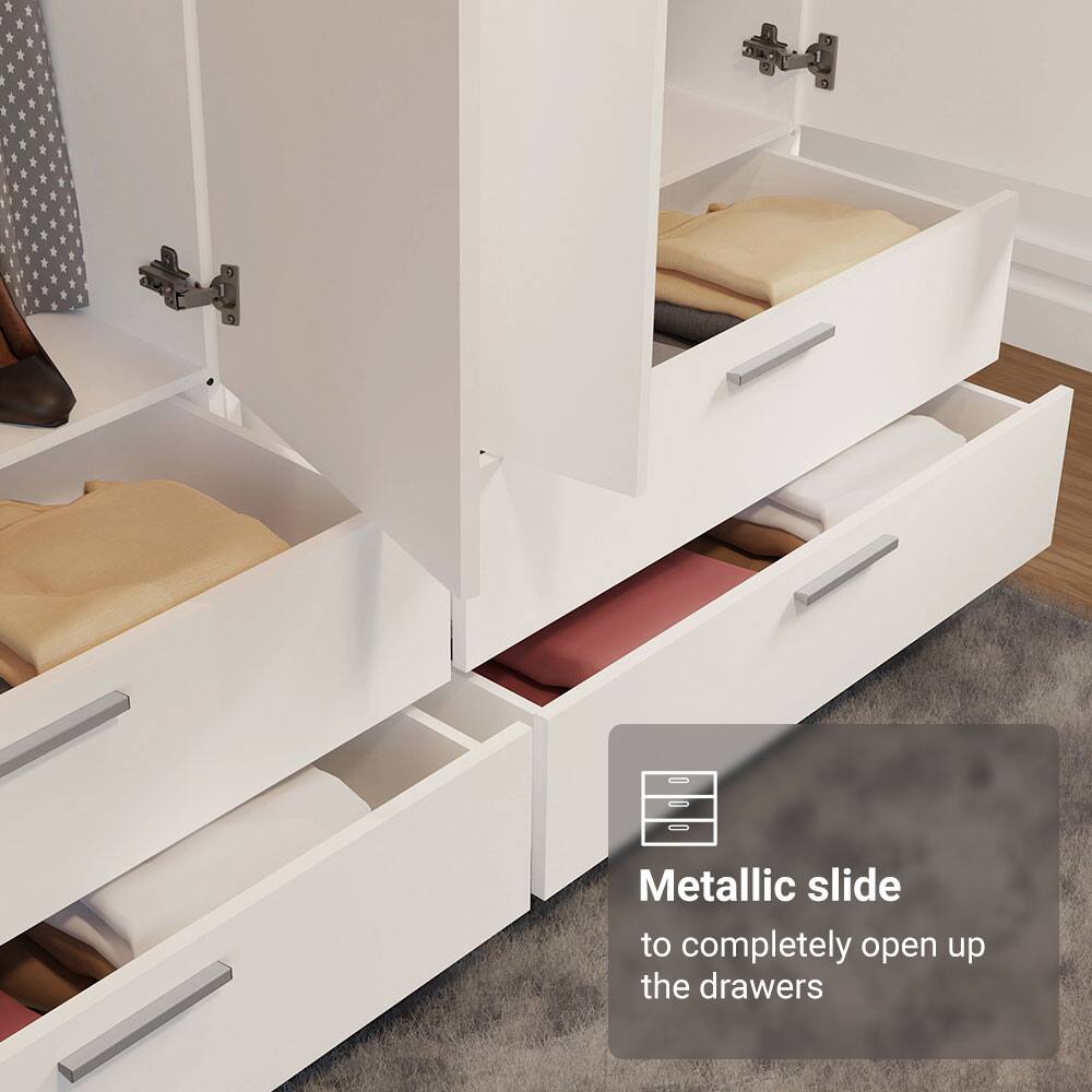 Metallic slide to completely open up the drawers