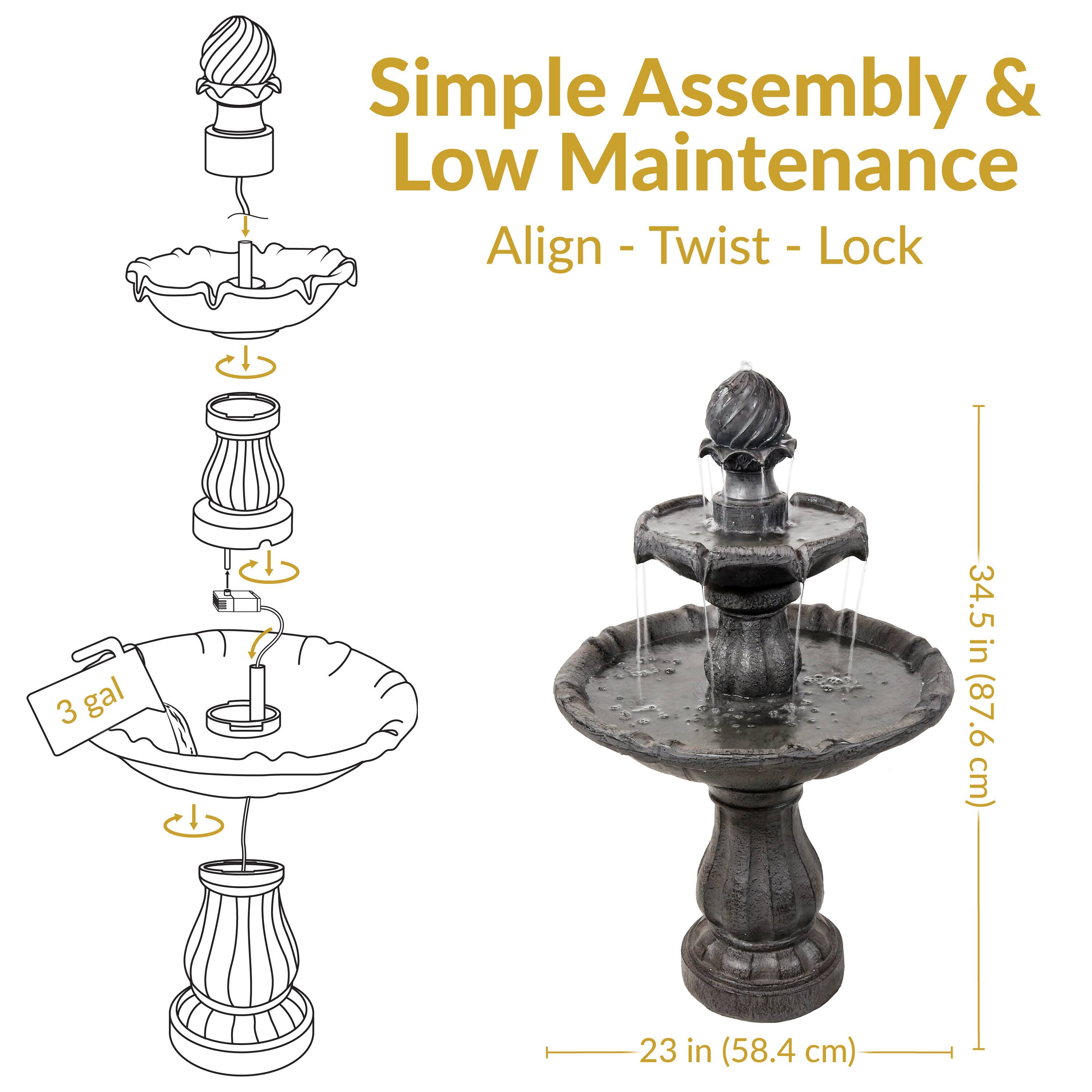 Simple Assembly & Low Maintenance  
Align - Twist - Lock  
3 gal  
34.5 in (87.6 cm)  
23 in (58.4 cm)