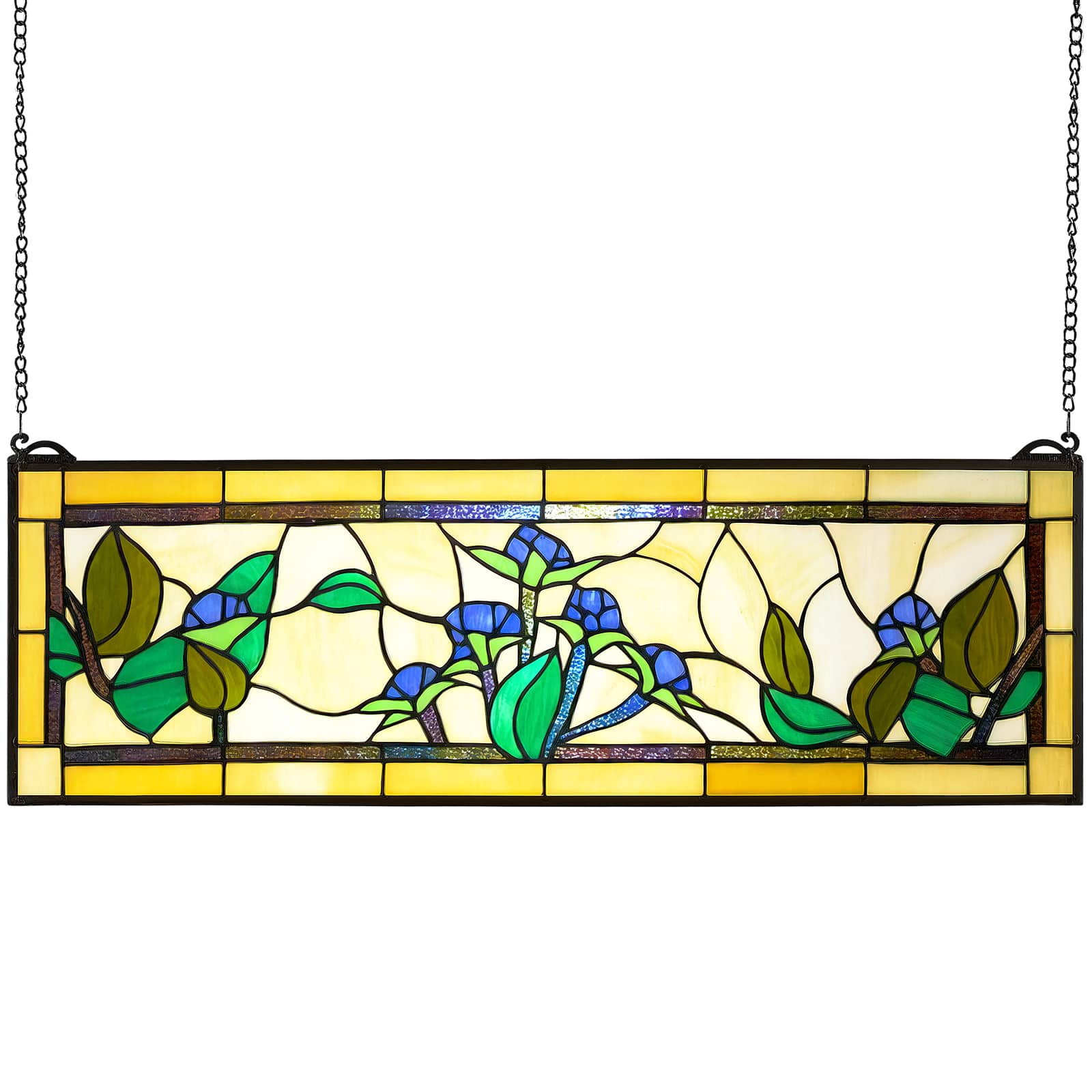 VEVOR - Stained Glass Window Panel, 35.2" x 13.1" Tiffany Style Hanging Transom Window Panel with Chain - Colorful