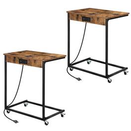 Oumilen - 2PCS Mobile C-Shaped Overbed Table with Rolling Casters - Brown