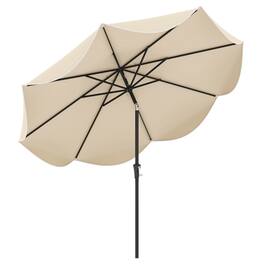 Costway - 9 FT Patio Umbrella 2-Tier Market Table Umbrella with Crank Handle & 8 Ribs - Beige