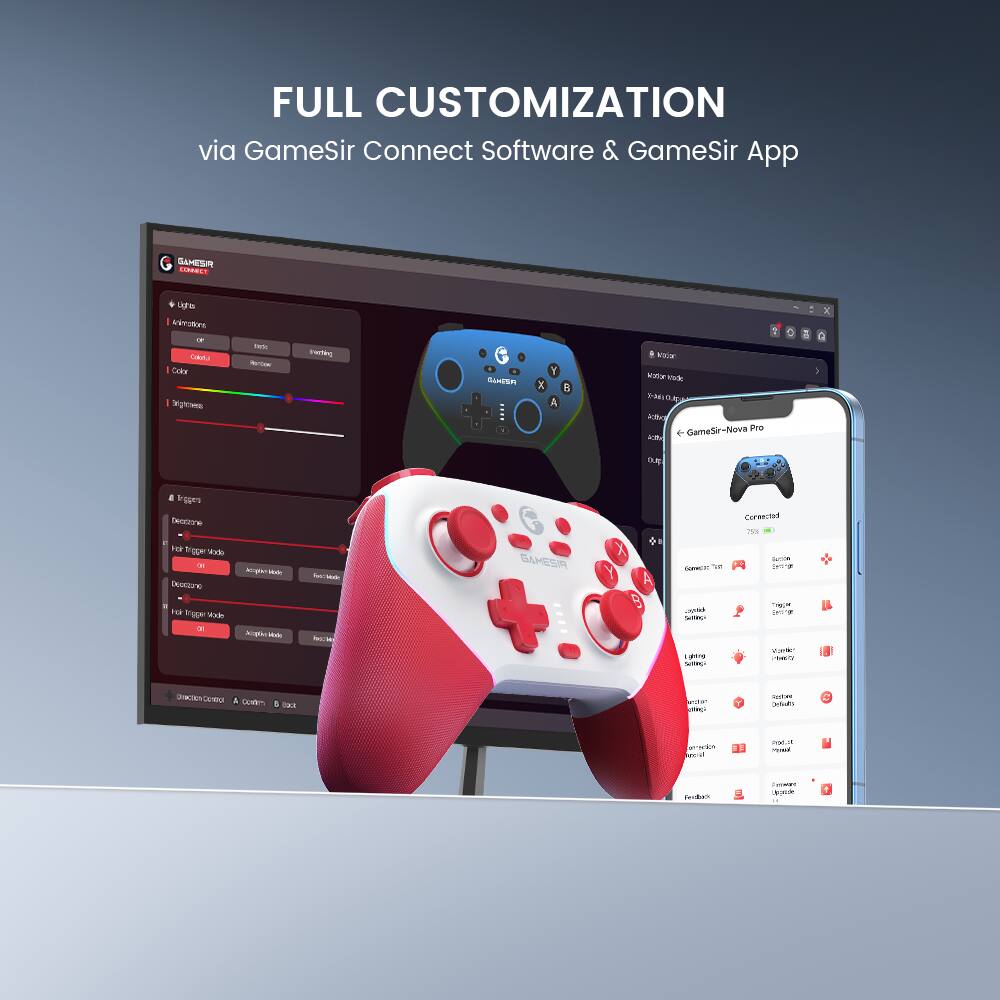 FULL CUSTOMIZATION via GameSir Connect Software & GameSir App.