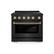Front. ZLINE - 36 in. Wide 5 Elements Autograph 5.2 cu. ft. Paramount Freestanding Induction Range in Black Steel & Gold Helix Handle - Stainless Steel.
