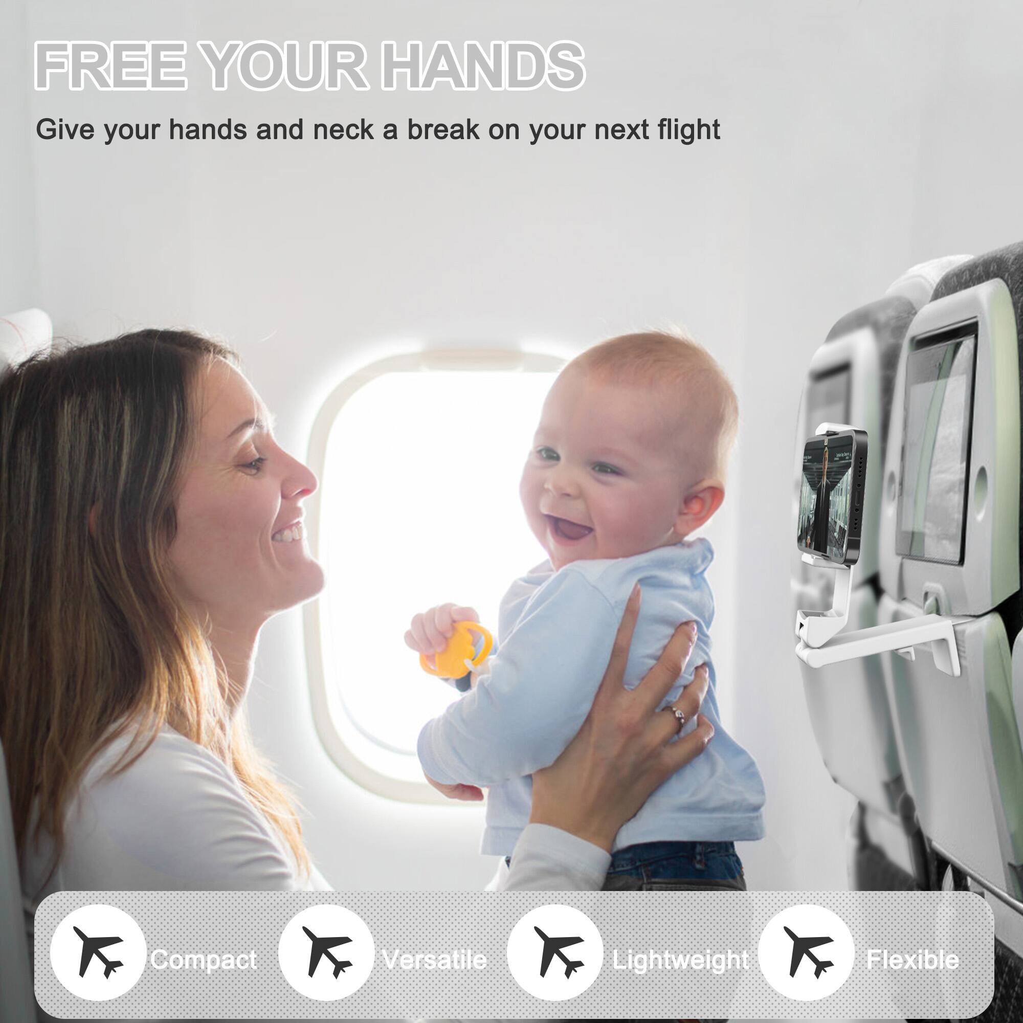 FREE YOUR HANDS  
Give your hands and neck a break on your next flight  

Compact  
Versatile  
Lightweight  
Flexible