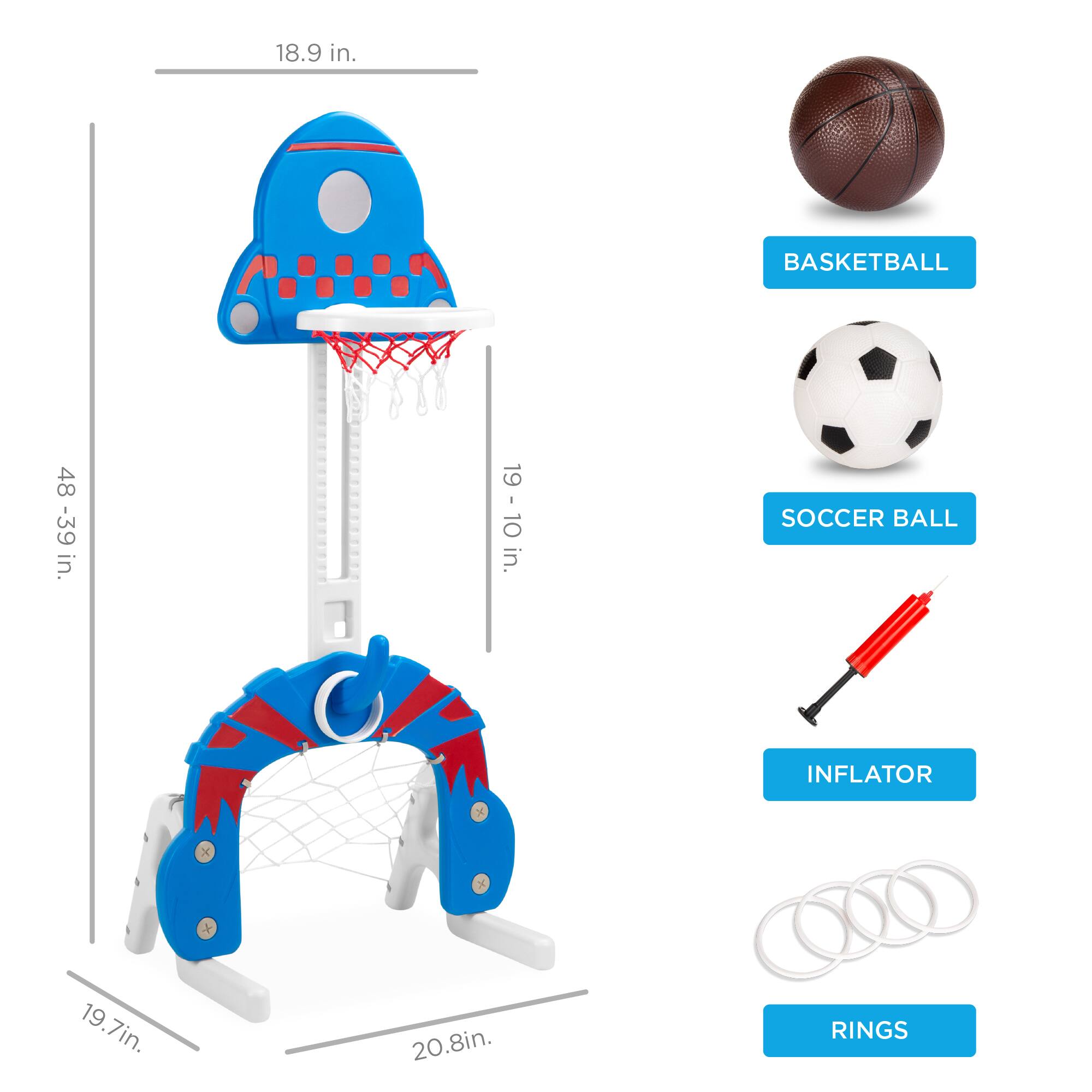 18.9 in.  
48 - 39 in.  
19 - 10 in.  
19.7 in.  
20.8 in.  

BASKETBALL  
SOCCER BALL  
INFLATOR  
RINGS