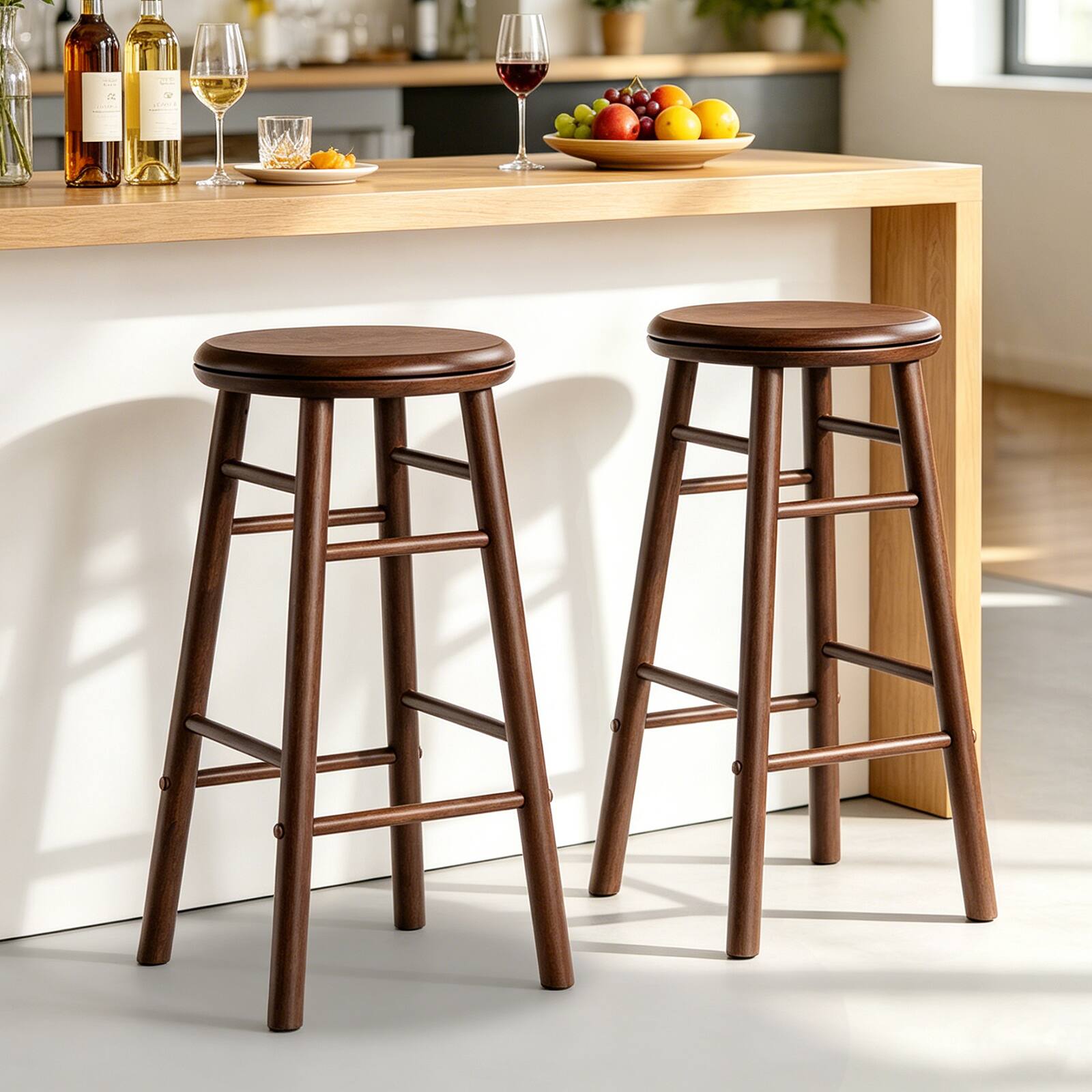 Alt View 1. Costway - Costway 24" Swivel Bar Stools Set of 4 with Backless Design, Footrests & Strong Crossbars - Walnut.