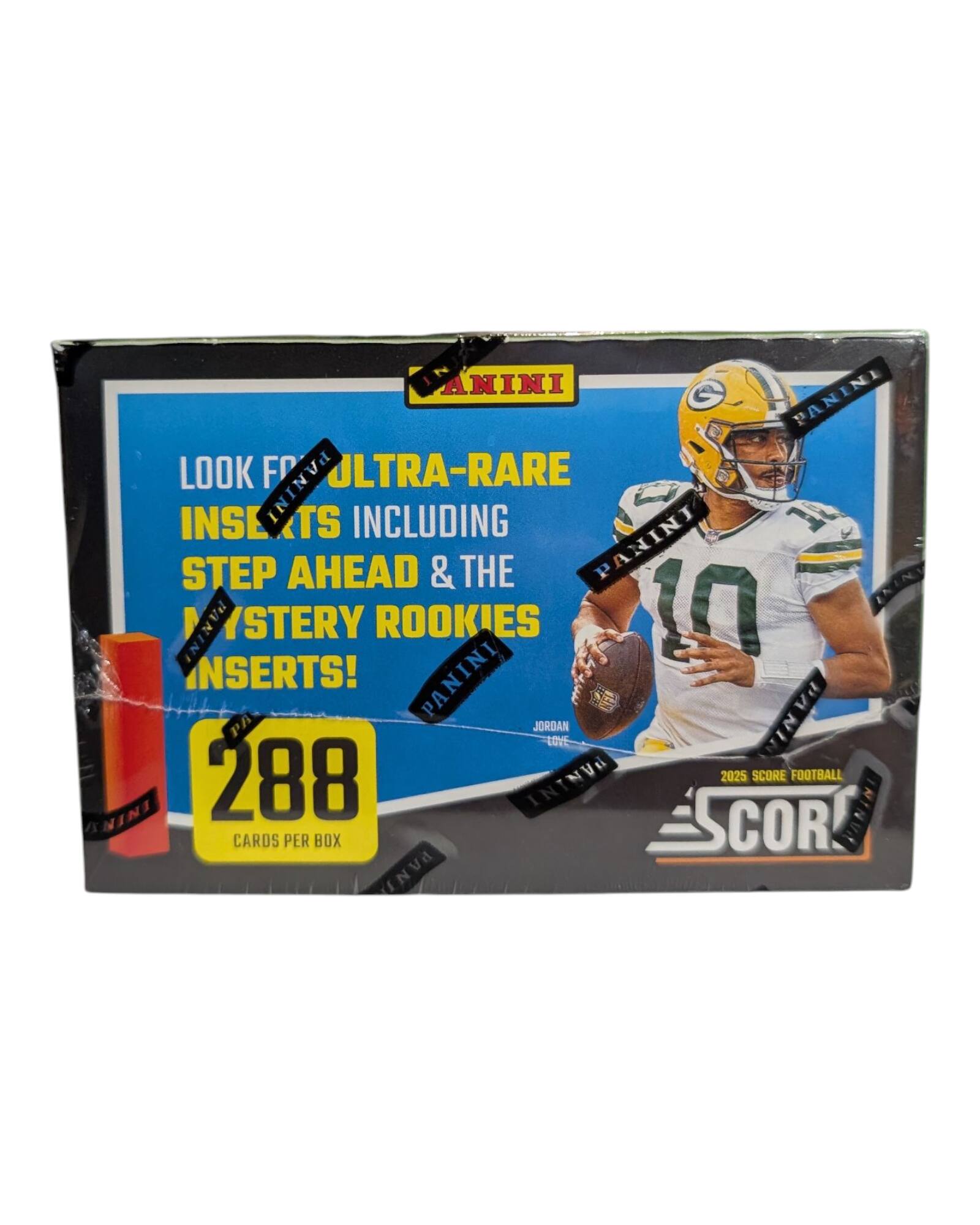 PANINI

LOOK FOR ULTRA-RARE INSERTS INCLUDING STEP AHEAD & THE MYSTERY ROOKIES INSERTS!

288 CARDS PER BOX

JORDAN LOVE

2025 SCORE FOOTBALL

SCOR!